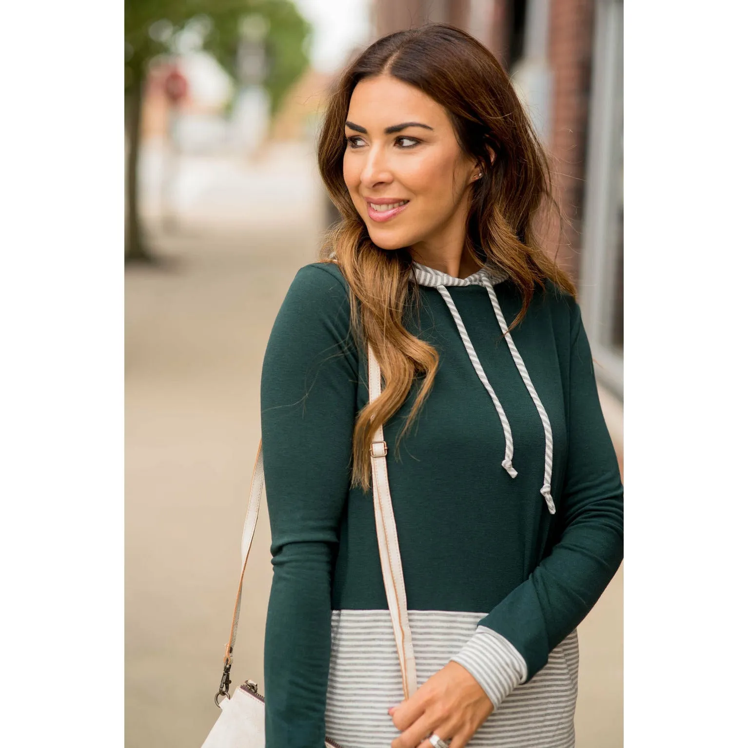 Bottom Cuff Striped Hoodie