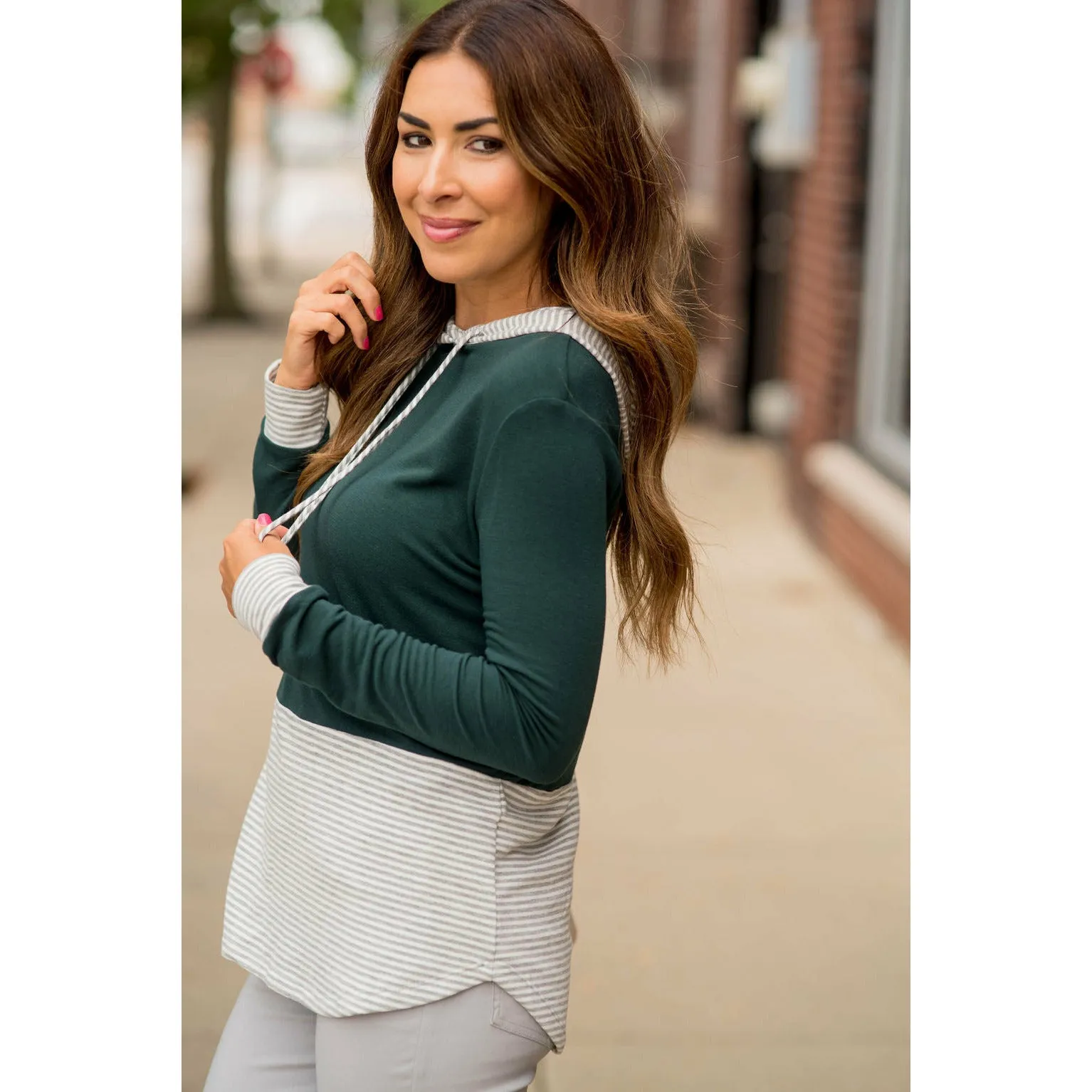 Bottom Cuff Striped Hoodie