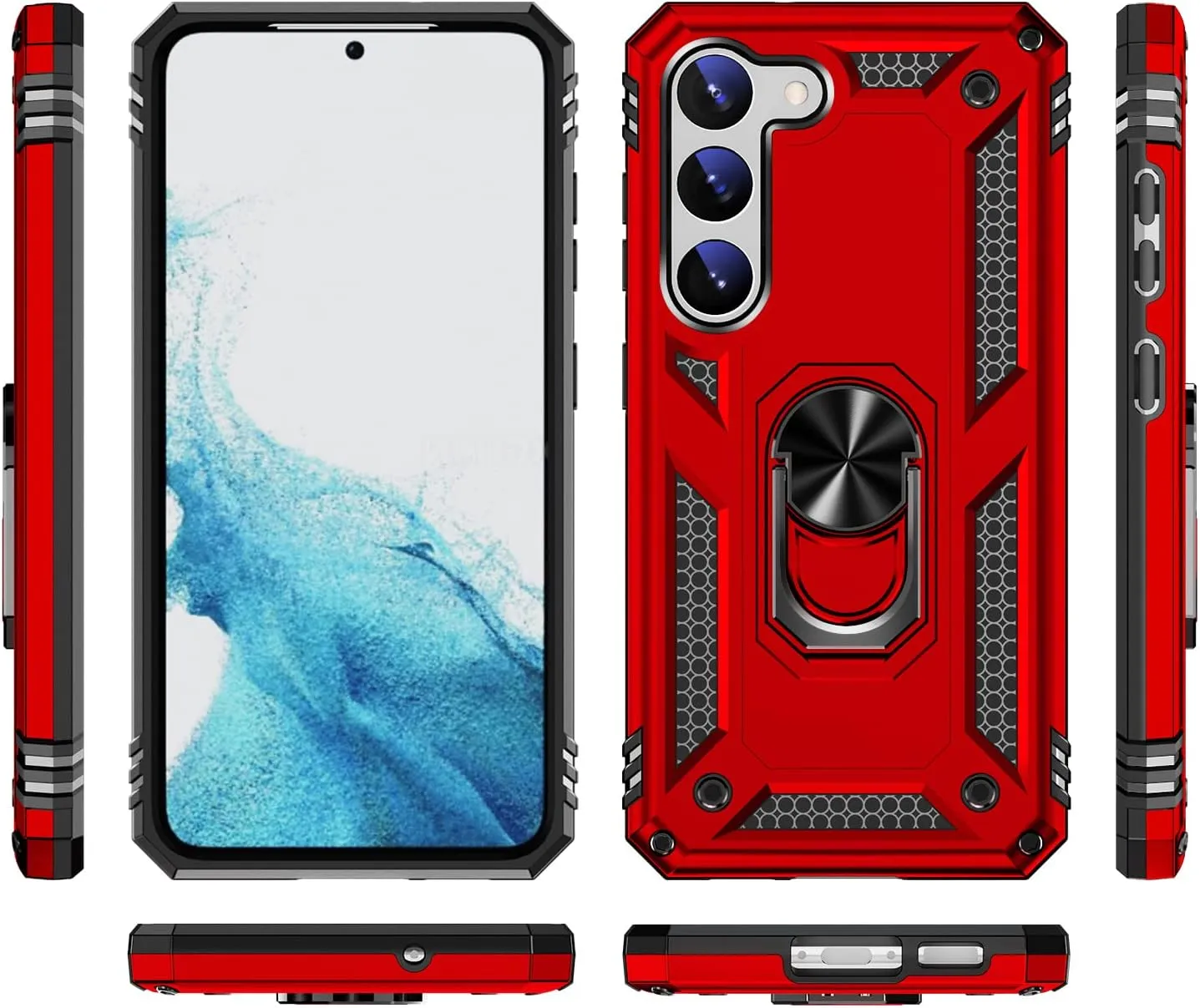 Bundle: Red Military Kickstand Series with Belt Clip Case with Tempered Glass Screen and Camera Protector - Samsung Galaxy S23