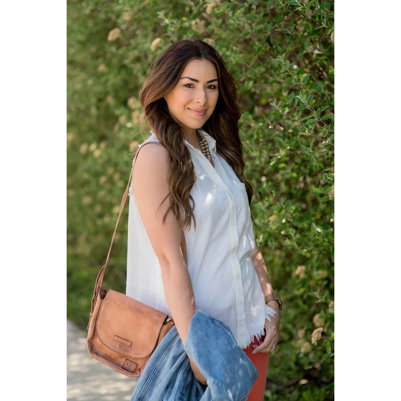 Button Up Fringe Bottom Pocket Tank