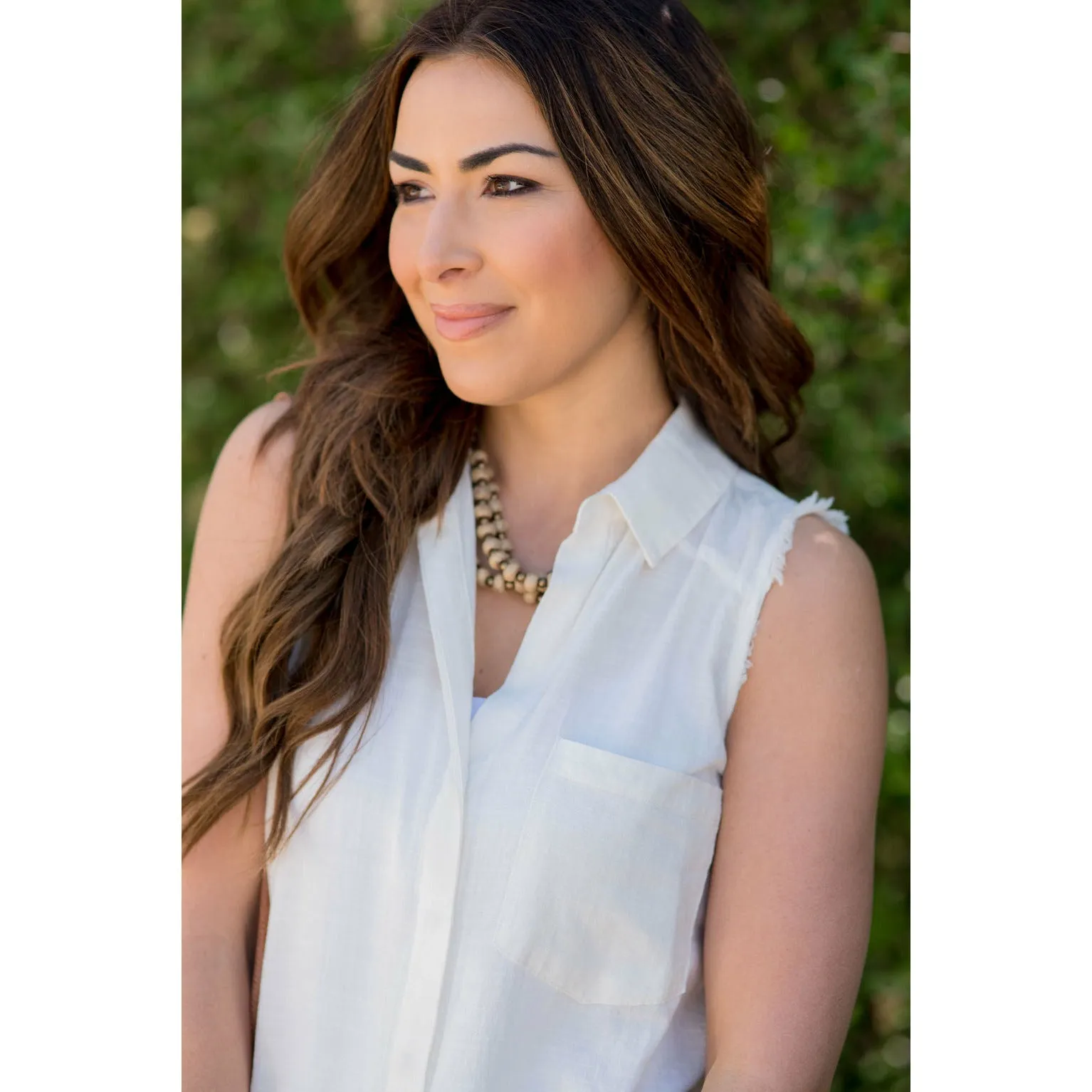 Button Up Fringe Bottom Pocket Tank