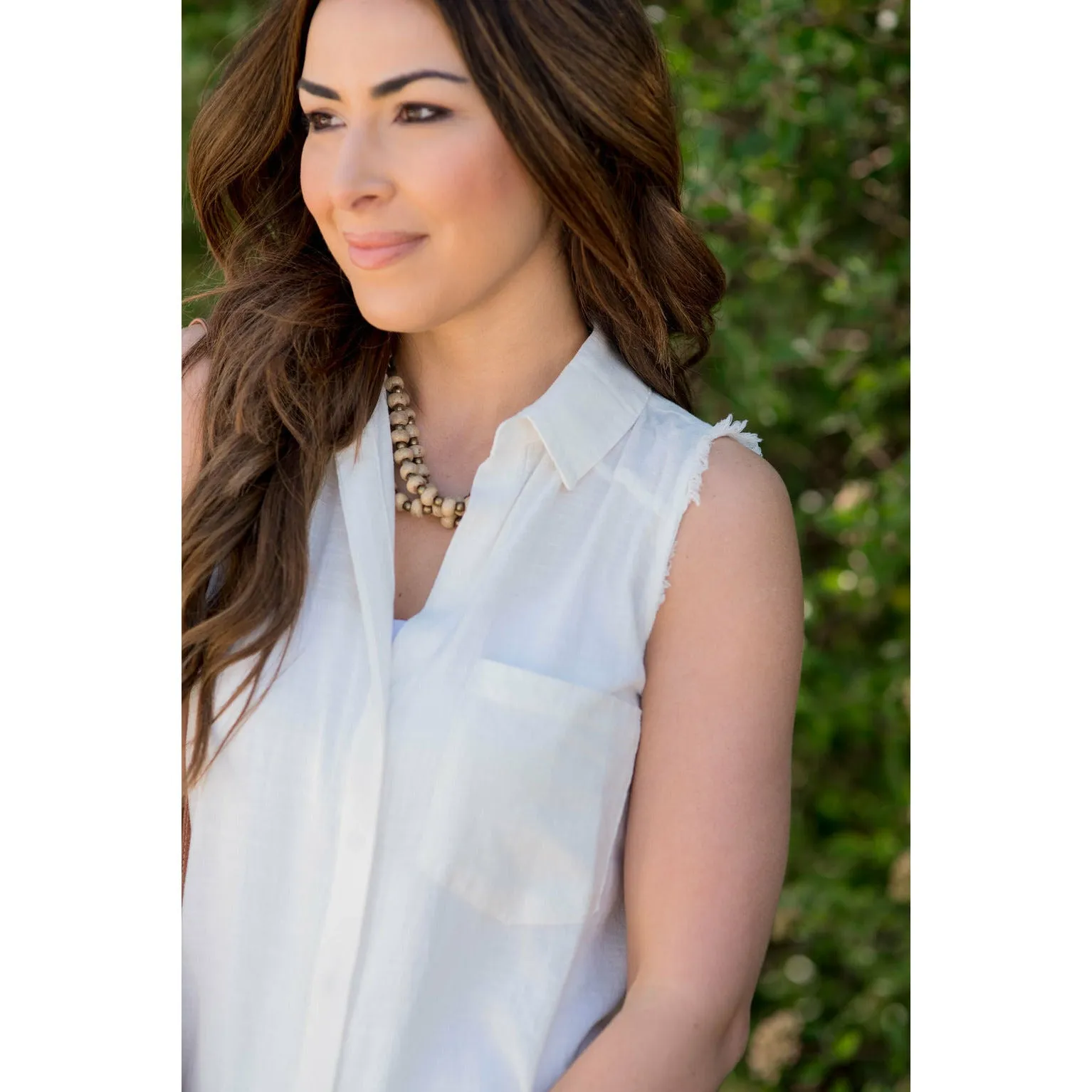 Button Up Fringe Bottom Pocket Tank