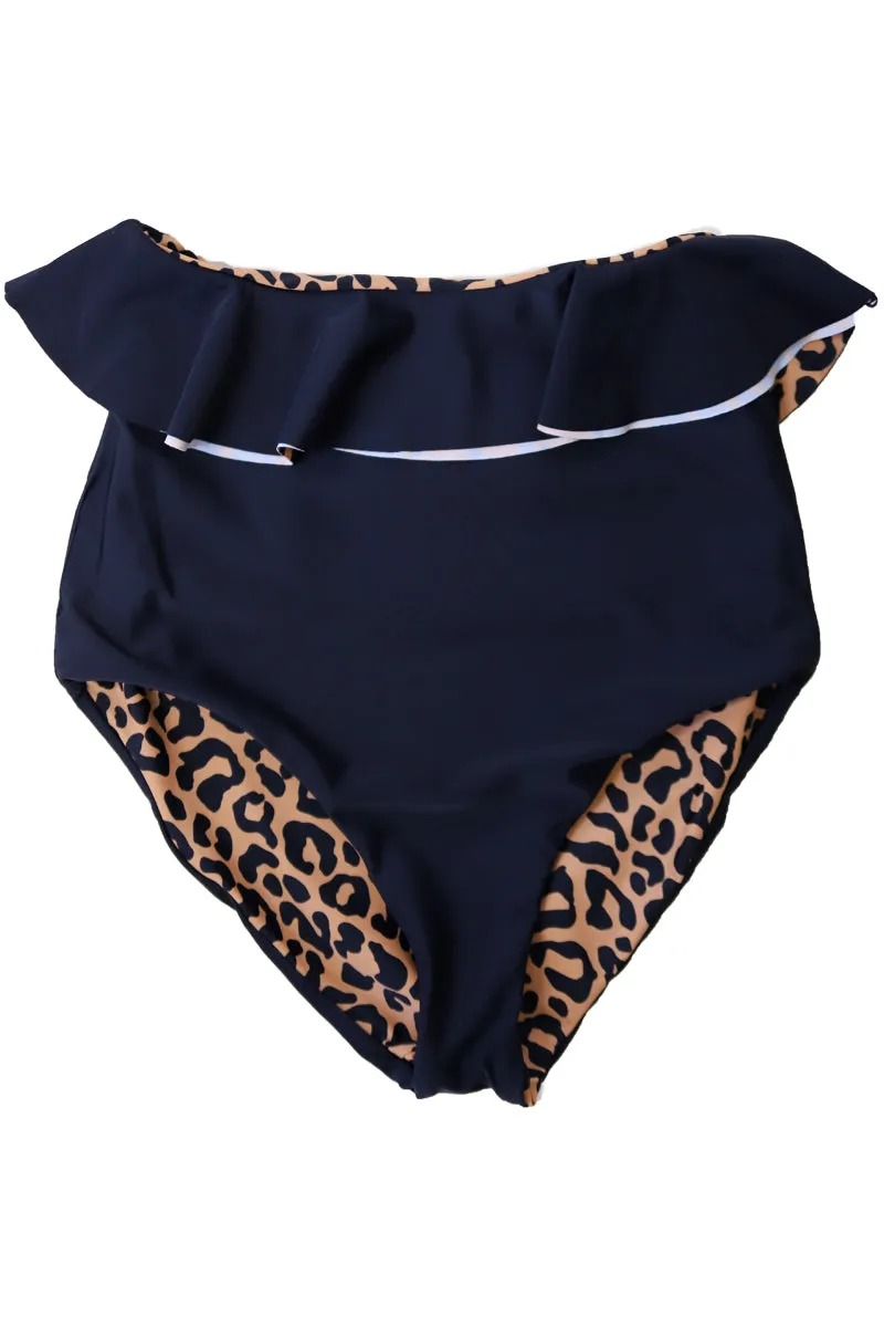 Cabana Reversible Bottoms |  Black & Leopard Print | Final Sale