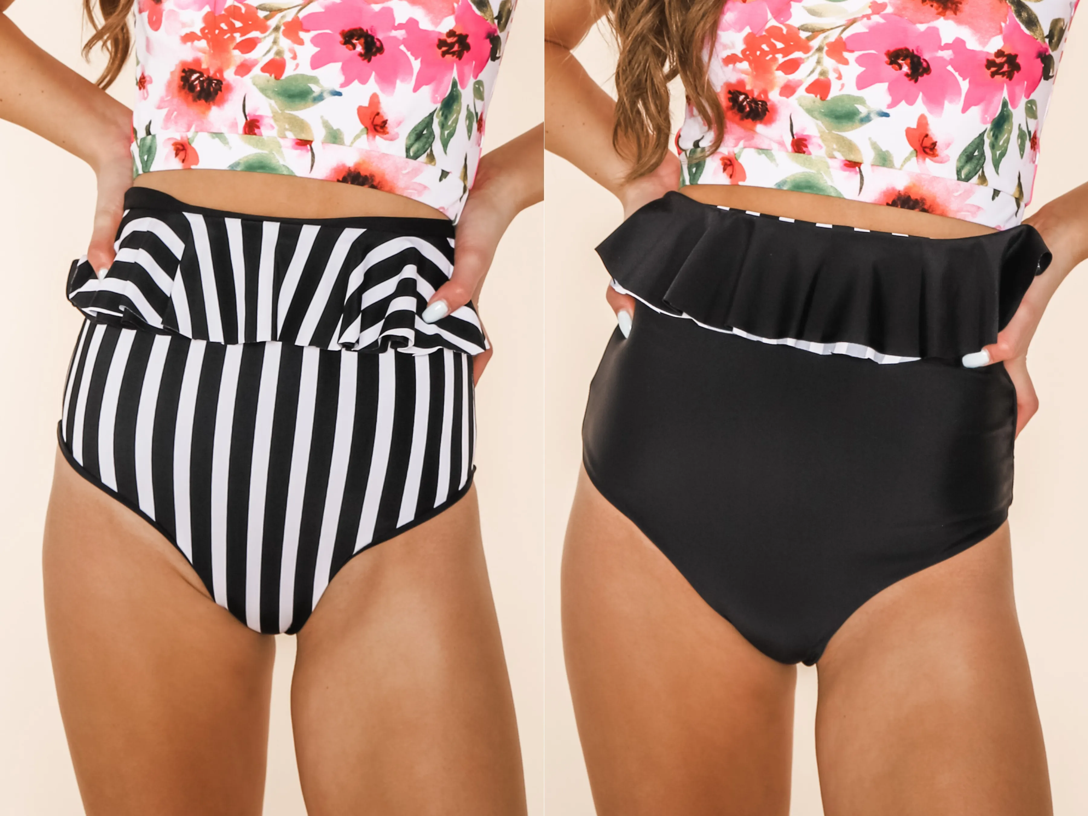 Cabana Reversible Bottoms | Black/Black & White Stripe | Final Sale