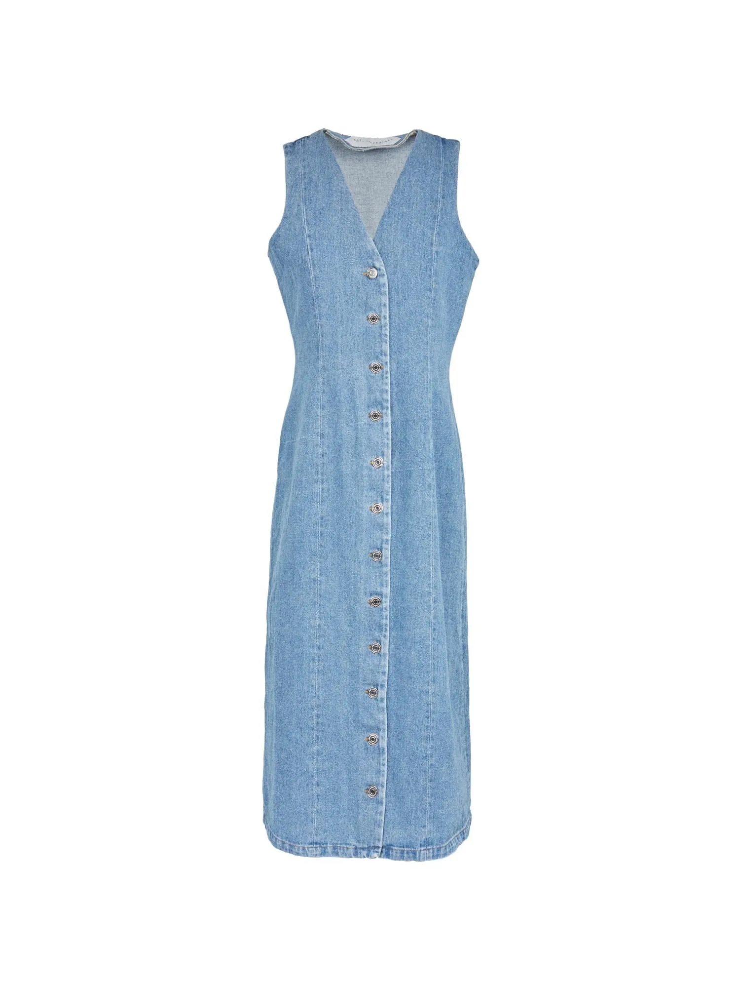 CALVINIA - Robe longue chasuble boutonnée en denim délavé Oeko-Tex Bleu