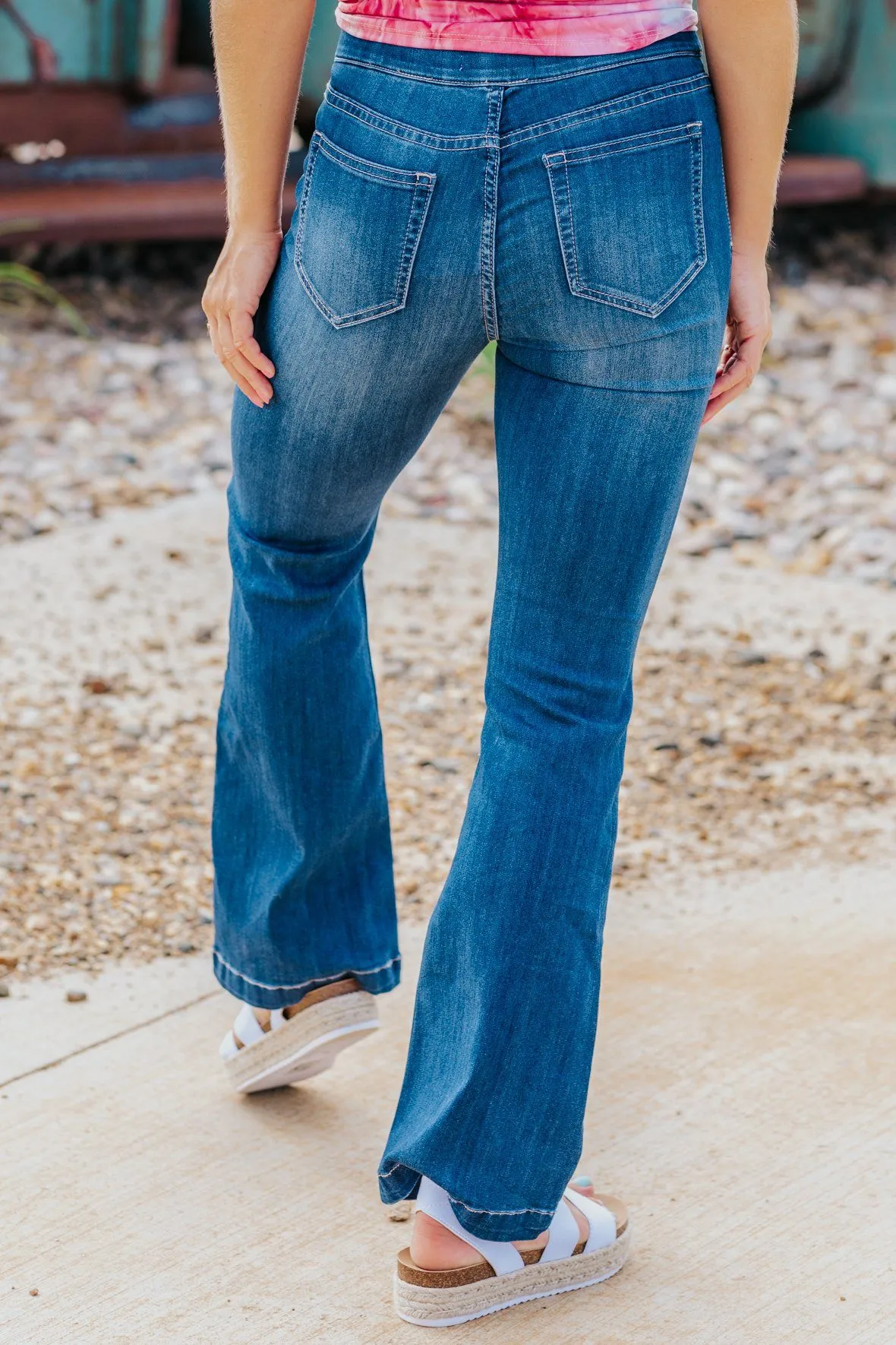 Char Cello Mid Rise Dark Wash Flare Jeggings