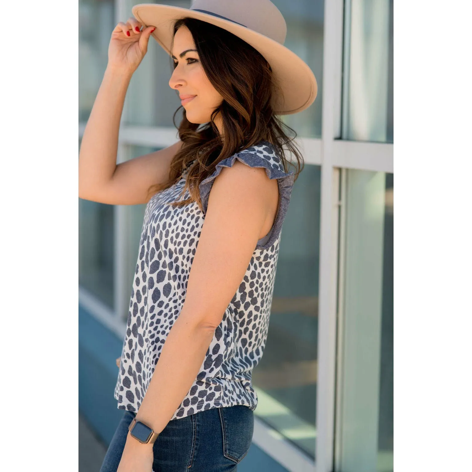 Cheetah Ruffle Trim Tank