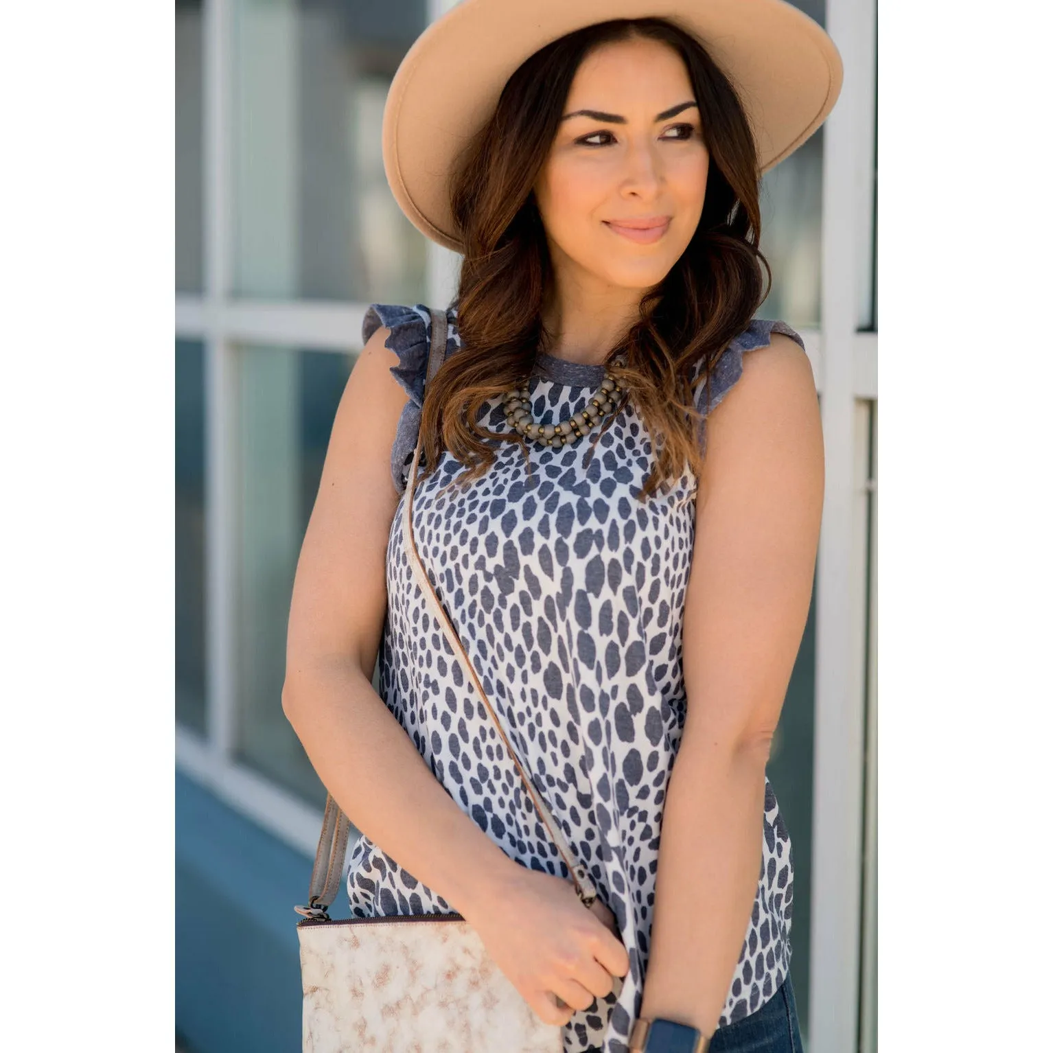 Cheetah Ruffle Trim Tank