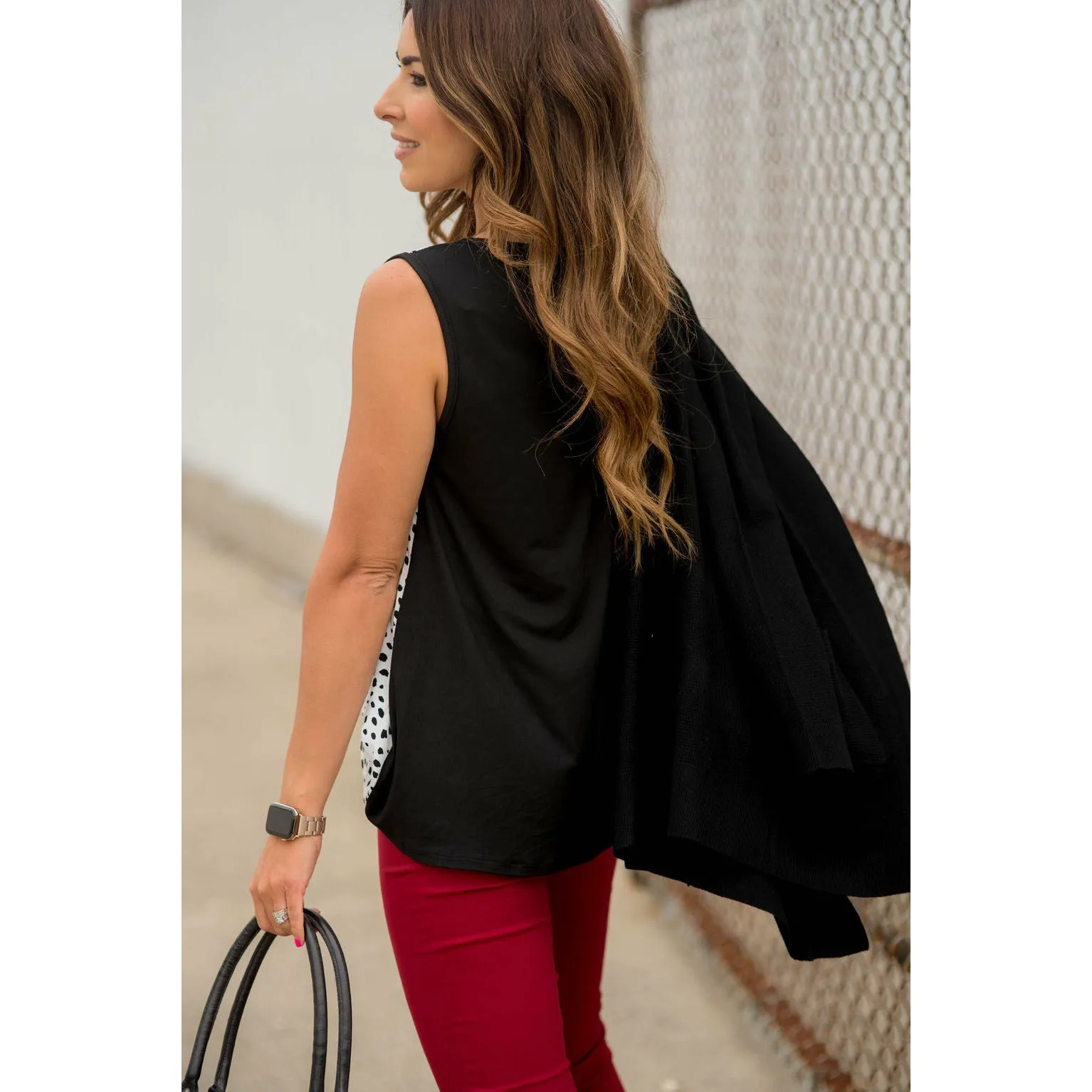 Circular Solid Back Tank Blouse