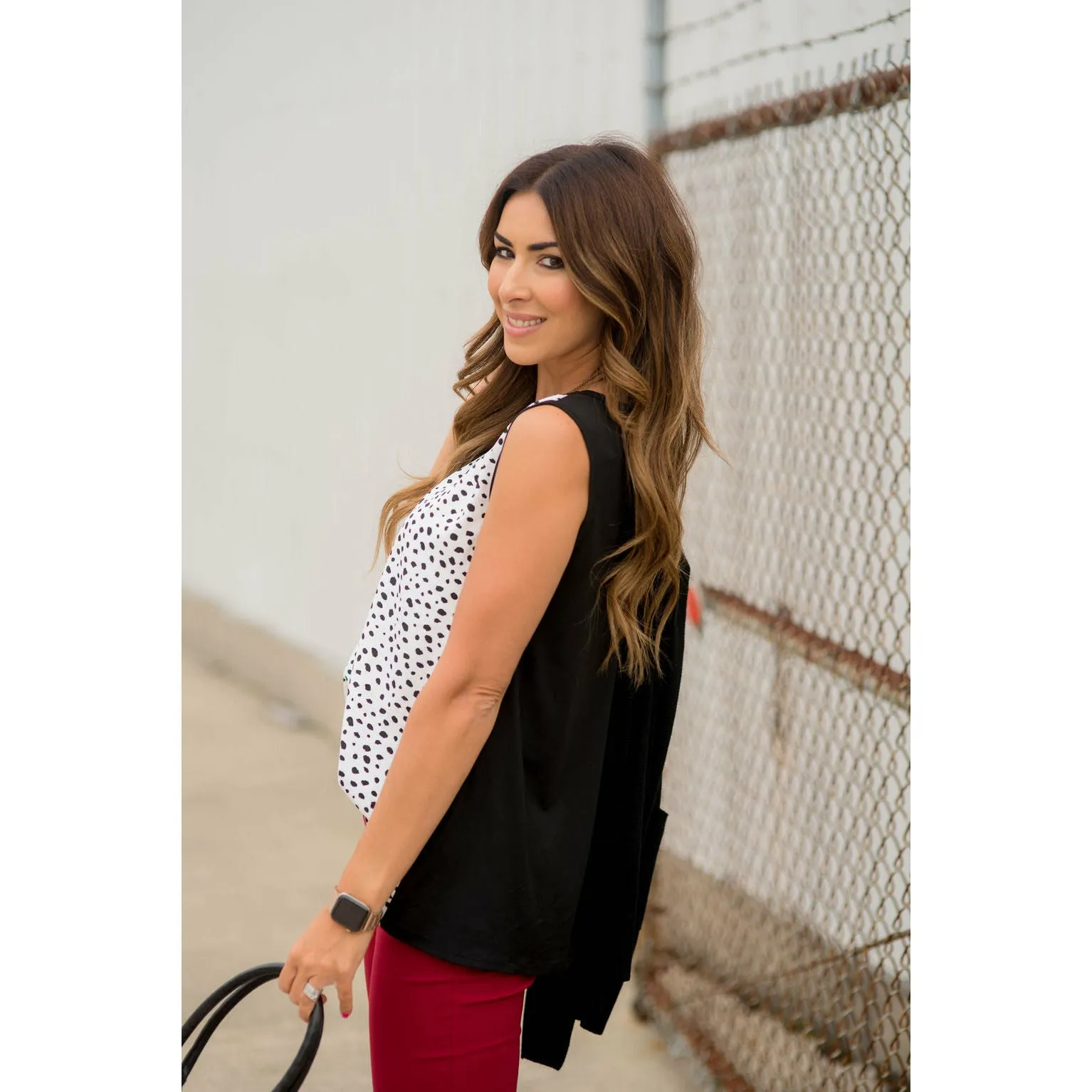 Circular Solid Back Tank Blouse