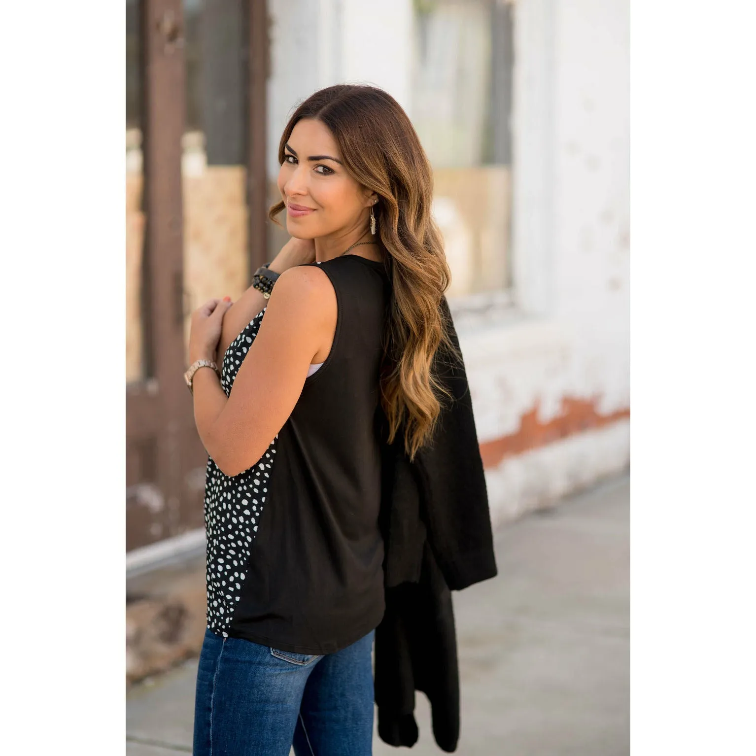 Circular Solid Back Tank Blouse