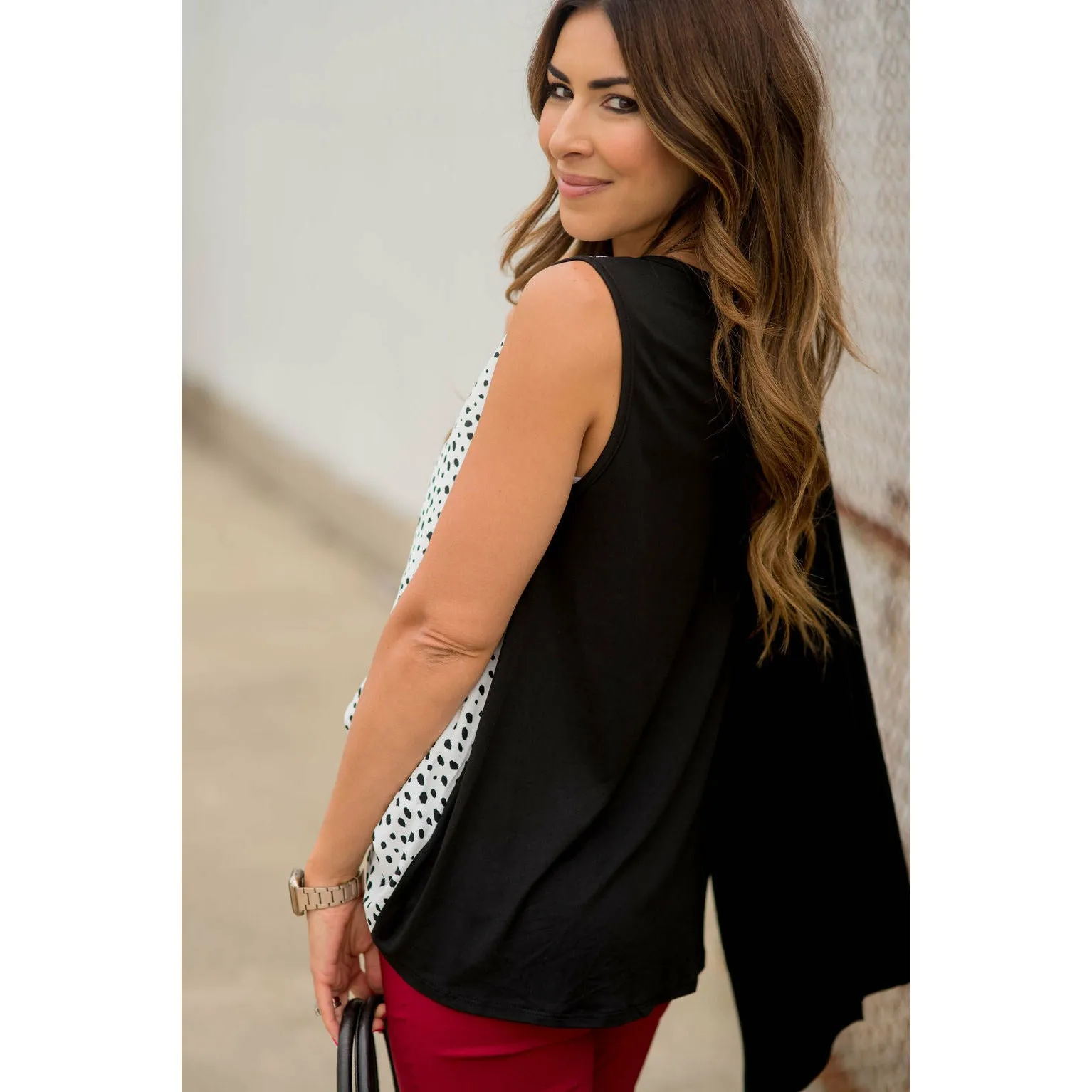Circular Solid Back Tank Blouse
