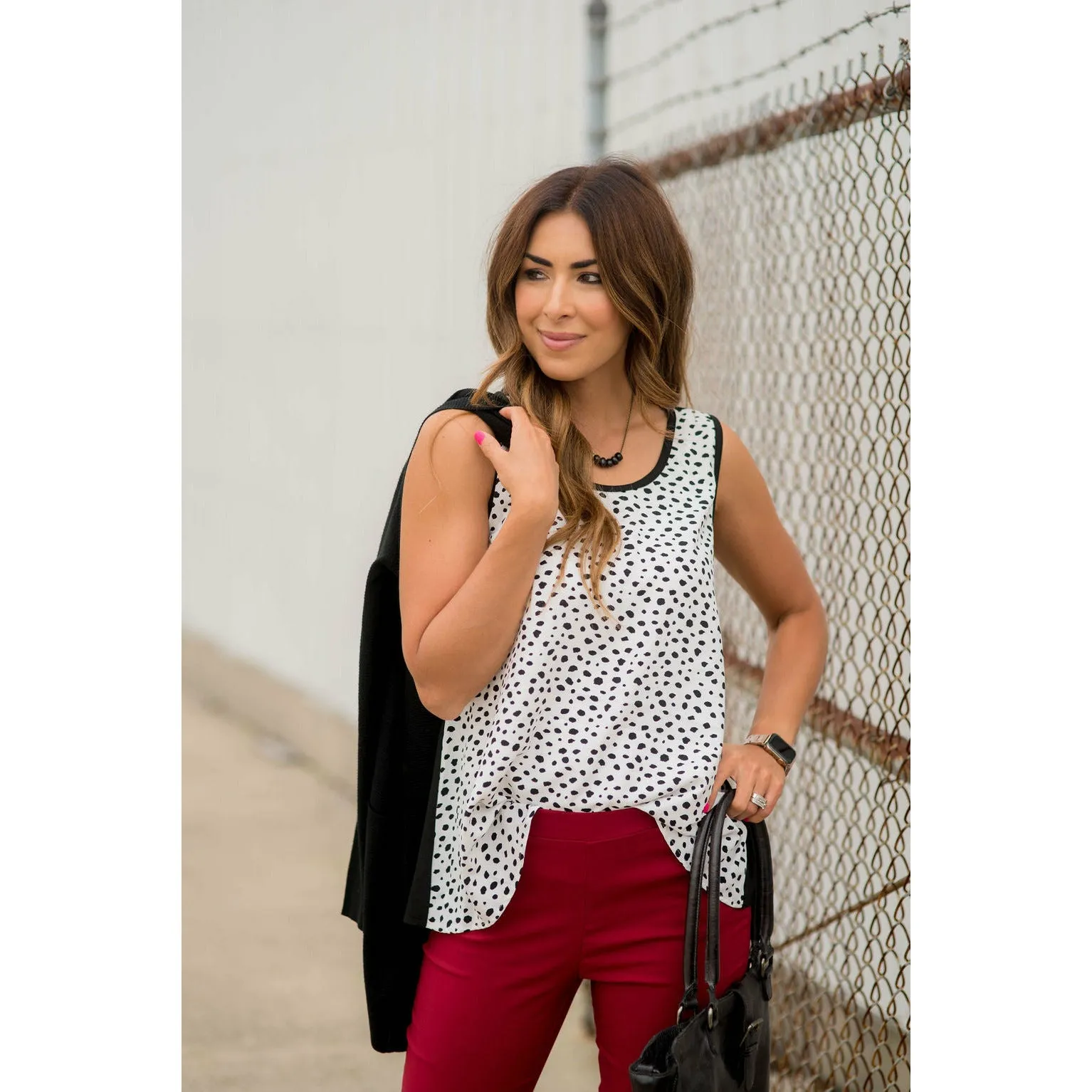Circular Solid Back Tank Blouse