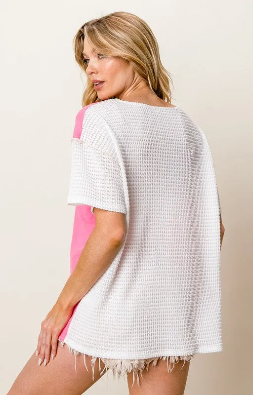 Color Block Waffle Top