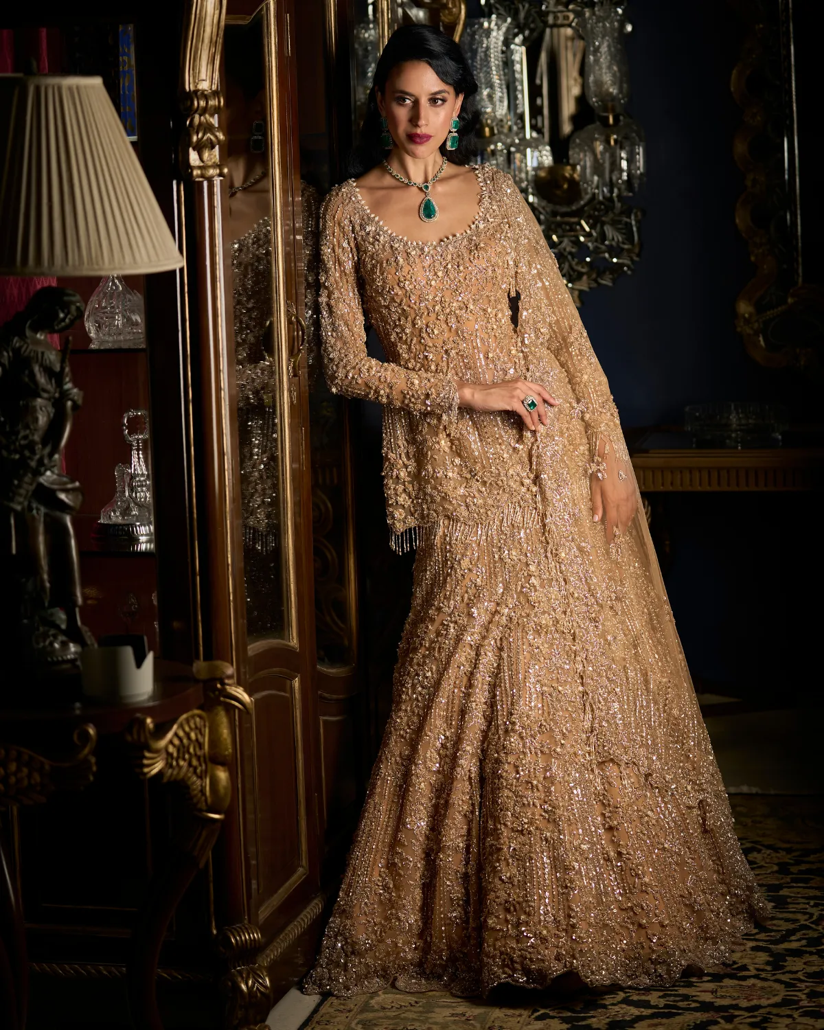 Copper Sequin Peplum & Lehenga Set