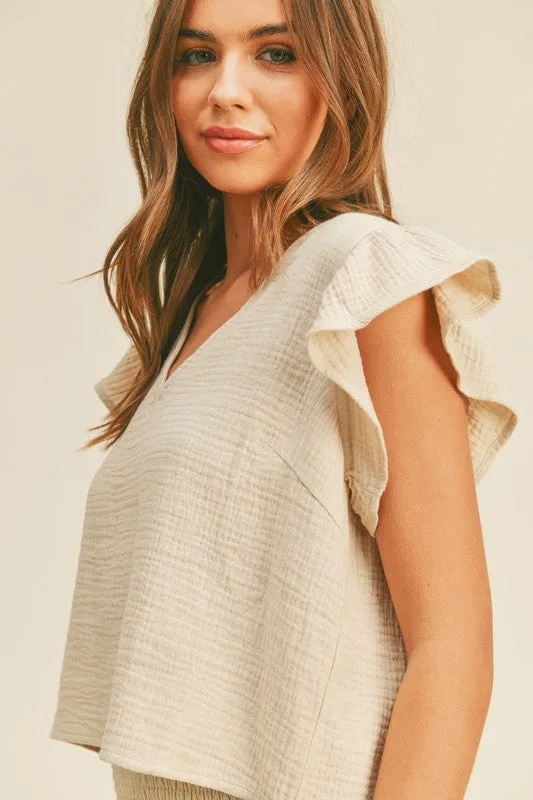 Crop Ruffle Sleeve Top