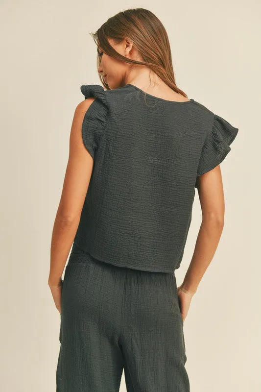 Crop Ruffle Sleeve Top