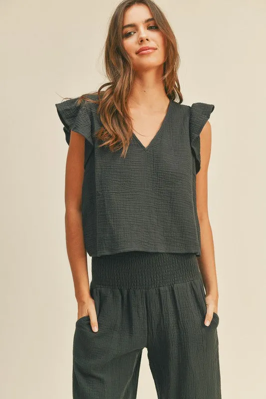 Crop Ruffle Sleeve Top
