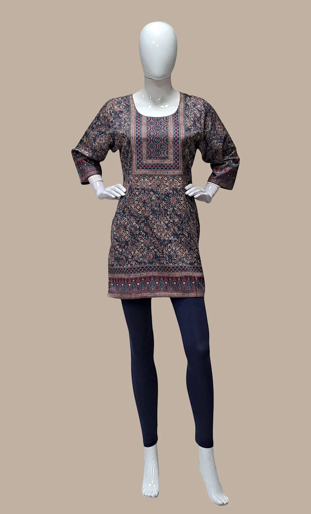 Dark Green Printed Kurti Top