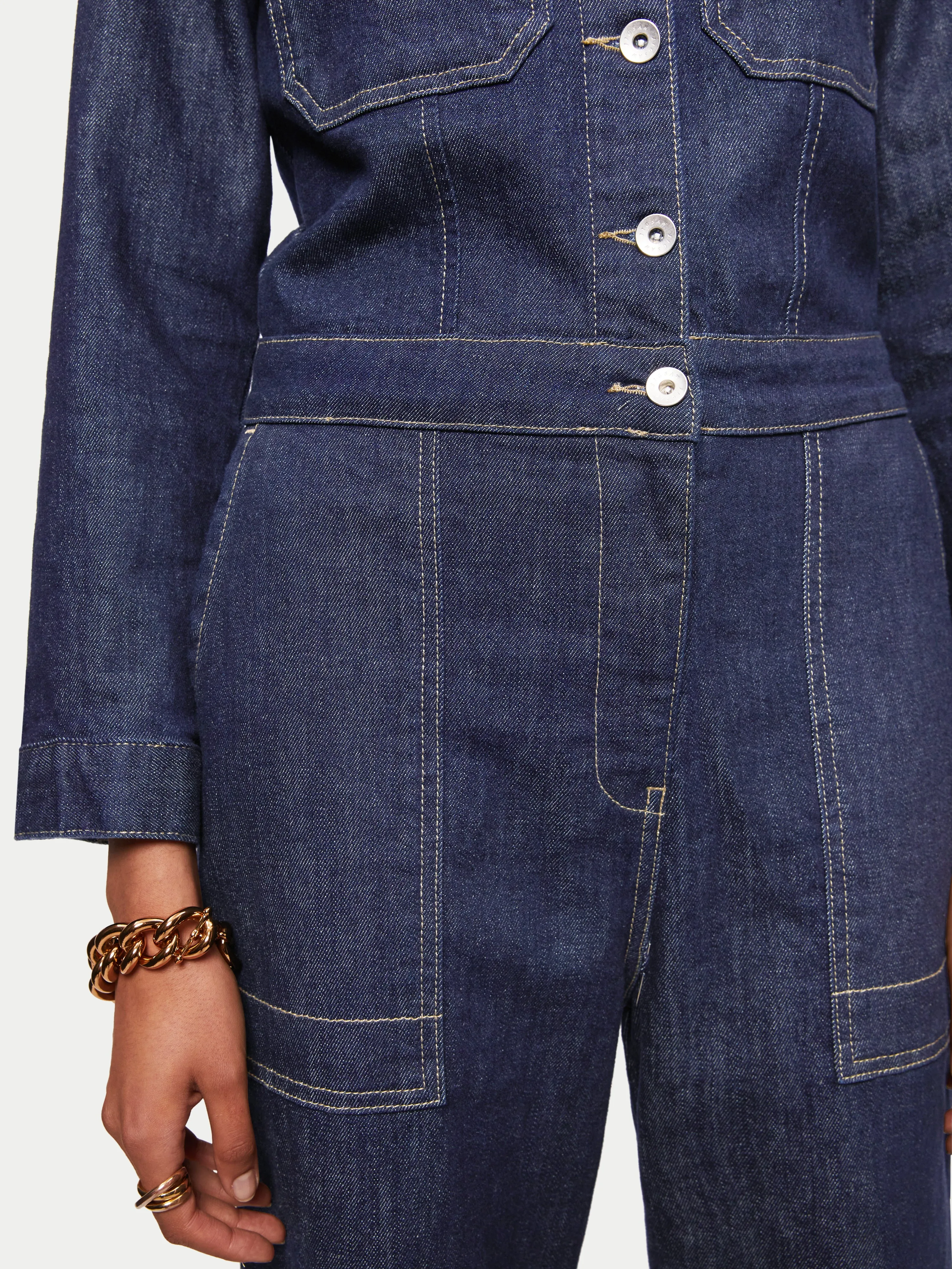 Denim Button Through Jumpsuit | Indigo