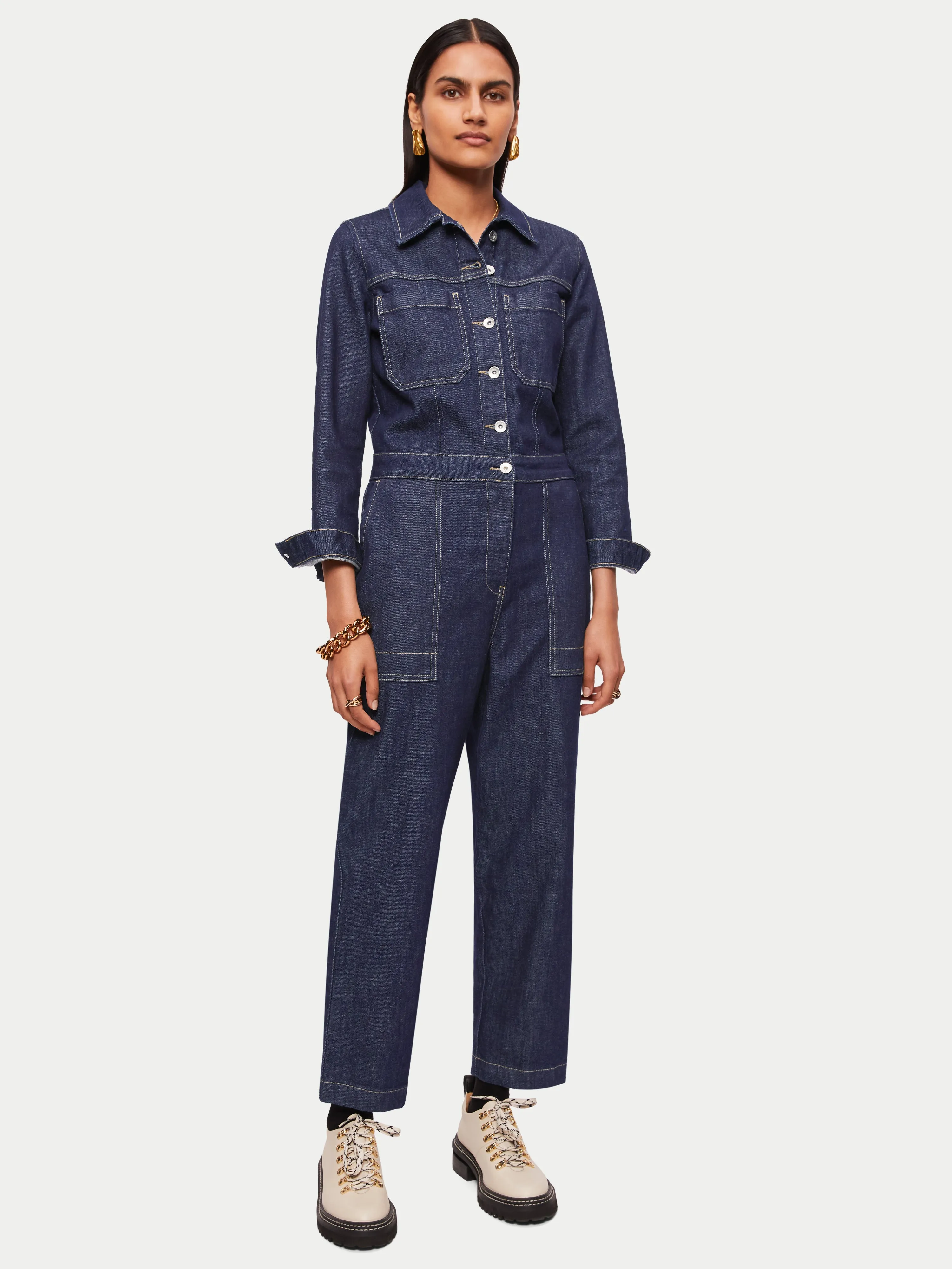 Denim Button Through Jumpsuit | Indigo