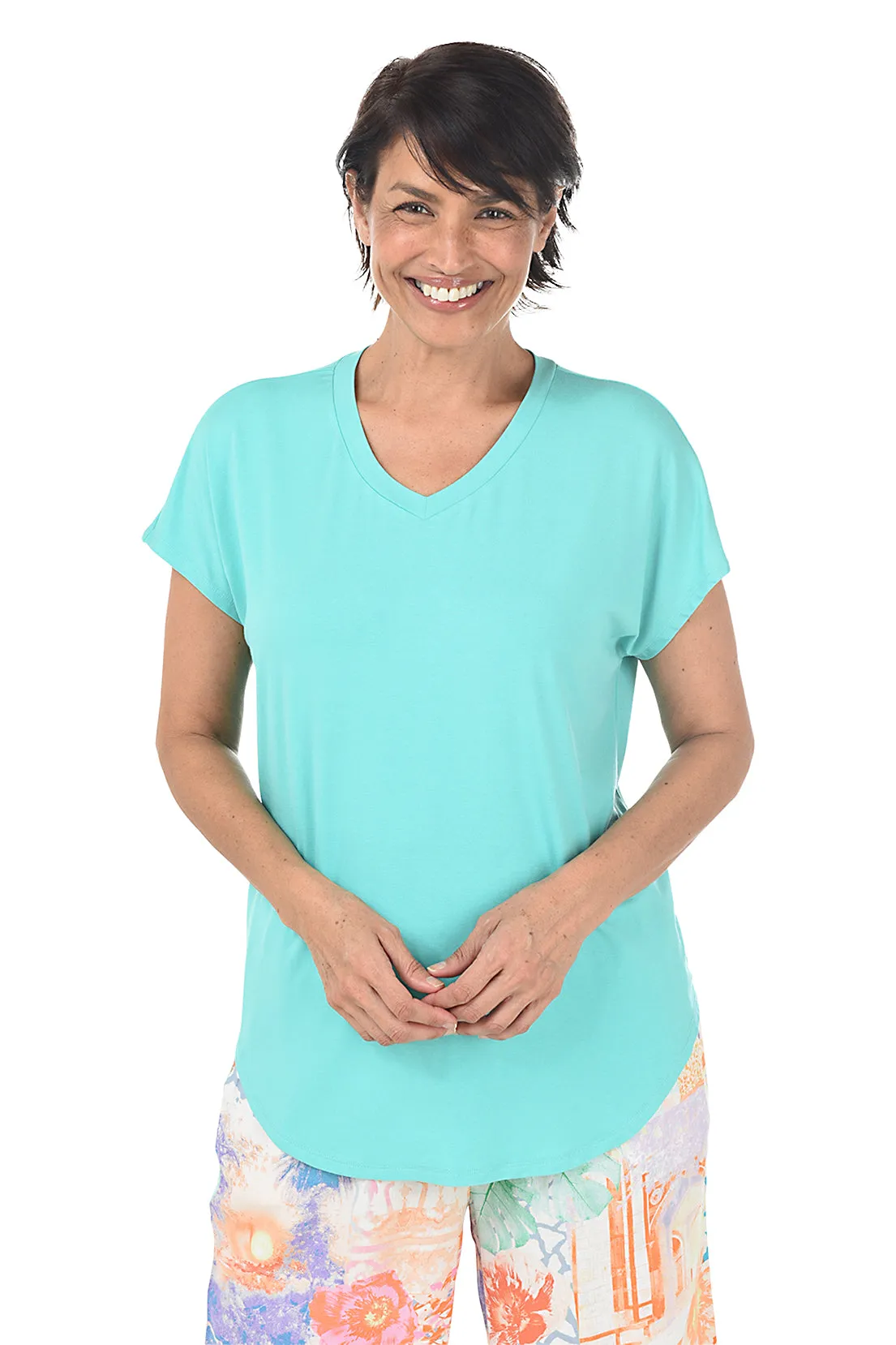 Dolman Cap Sleeve V-Neck Tee