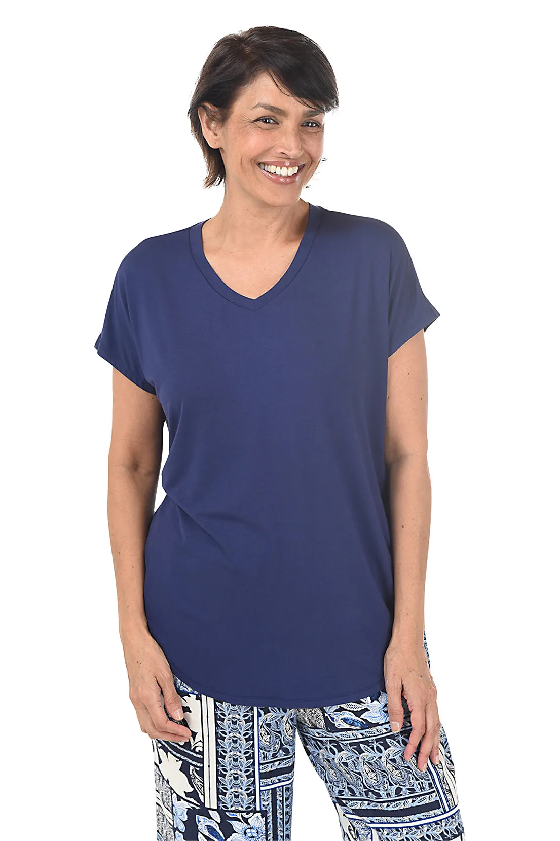 Dolman Cap Sleeve V-Neck Tee