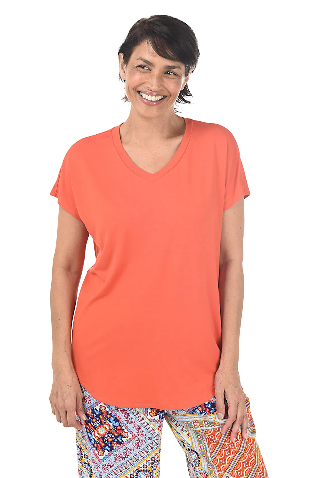 Dolman Cap Sleeve V-Neck Tee