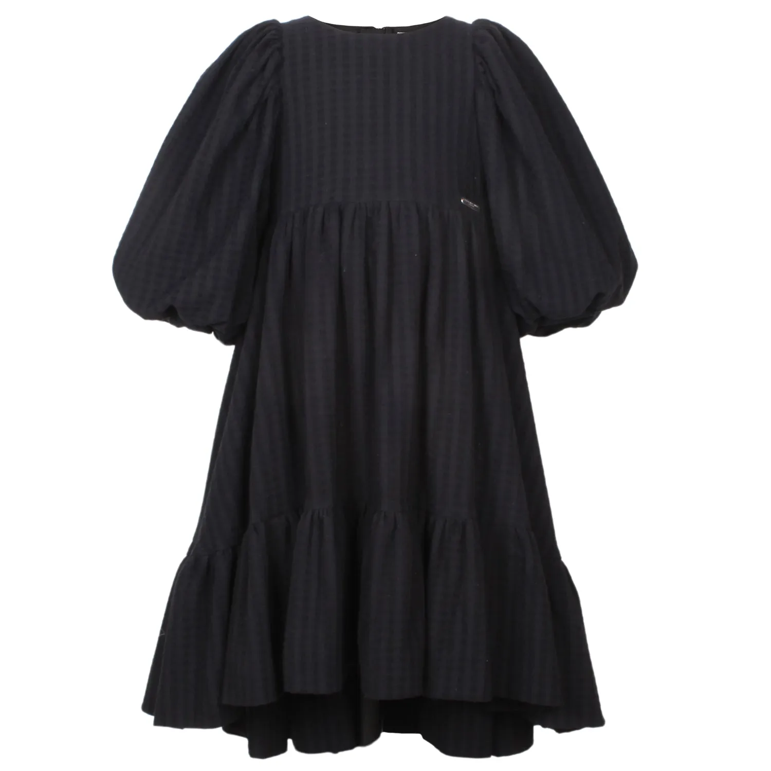 dress crepe high low with bow - black texture-1087