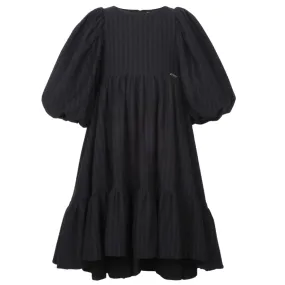 dress crepe high low with bow - black texture-1087