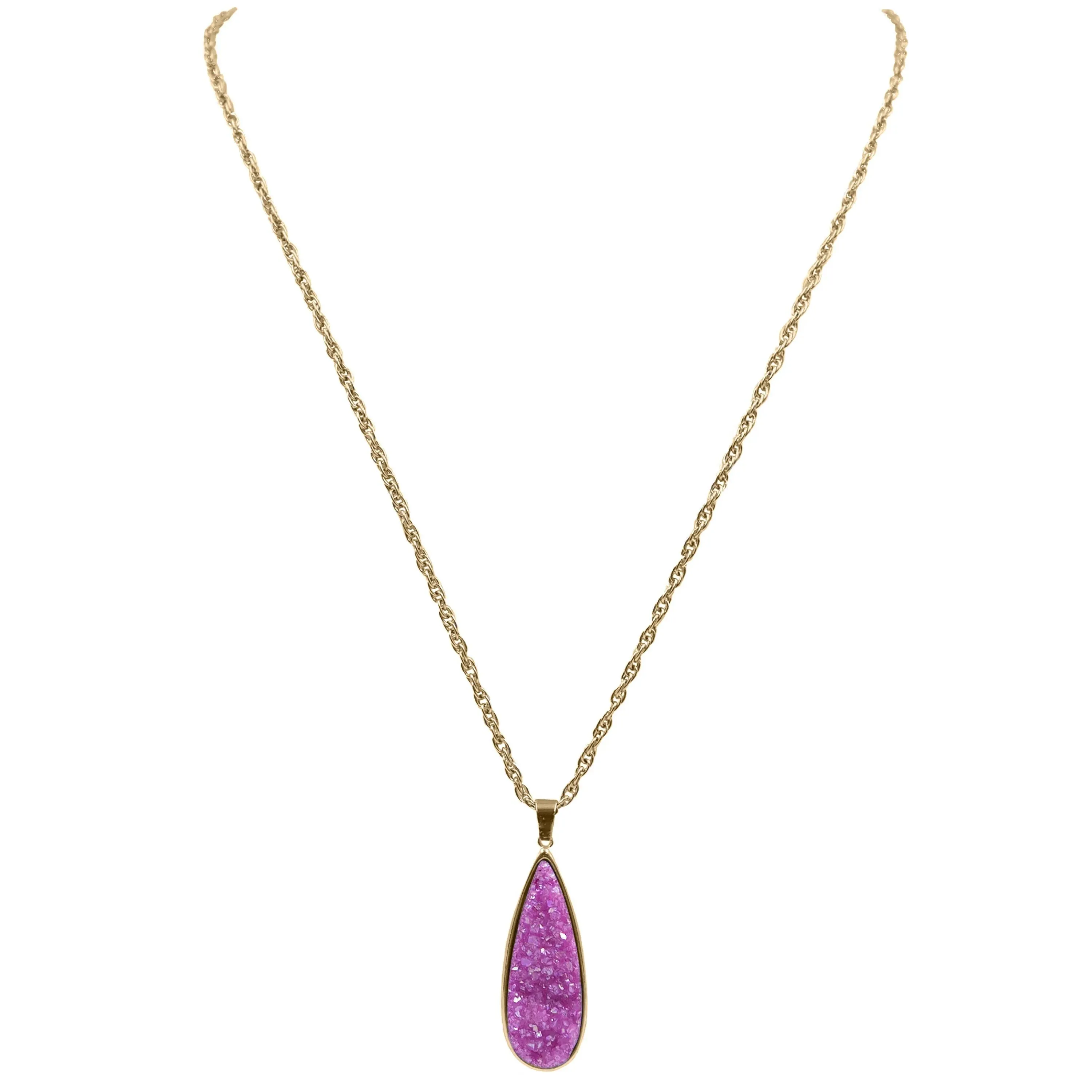 Druzy Collection -Blush Quartz Drop Necklace Gold