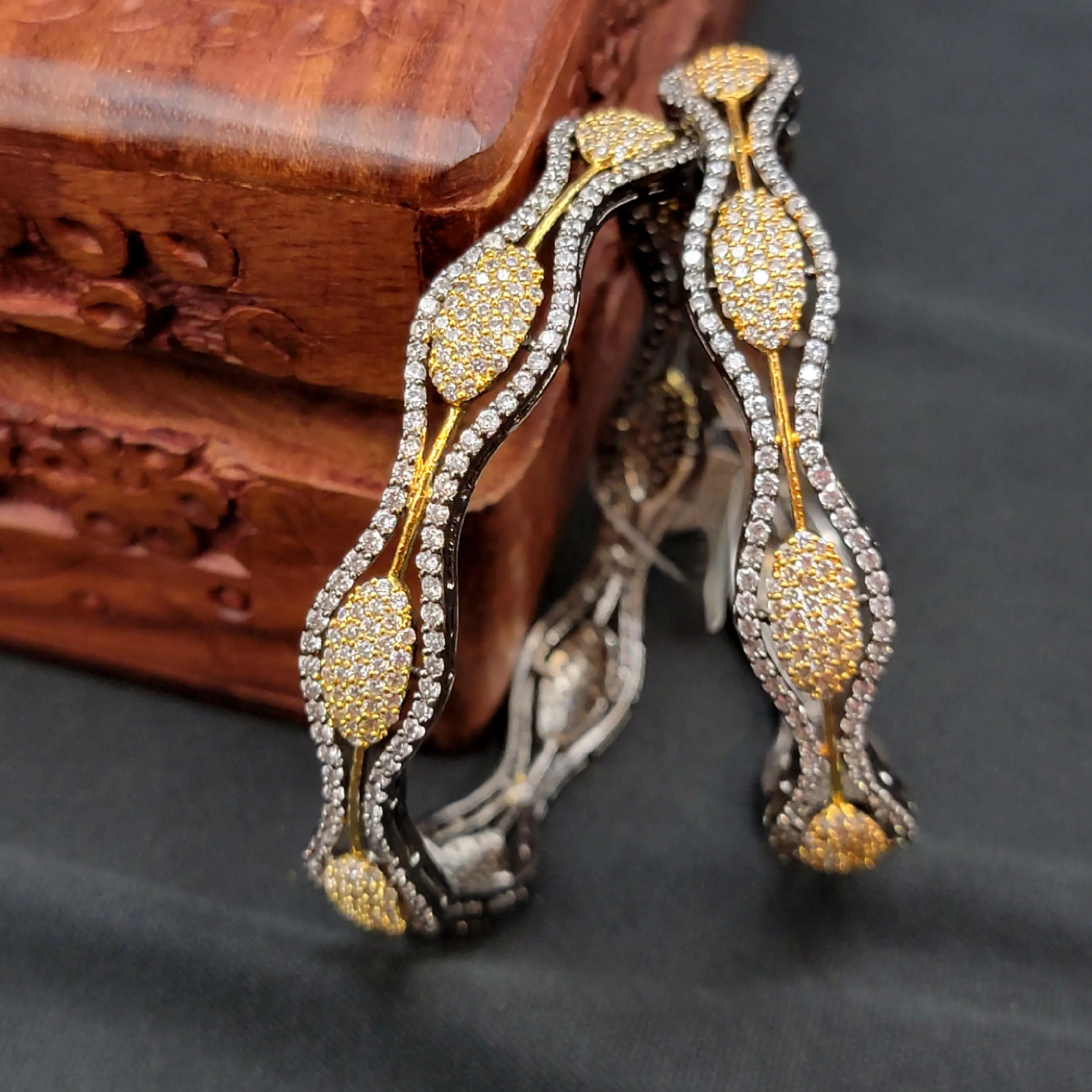 Dual Tone Gold and Victorian White AD Zircon (CZ) Bangle