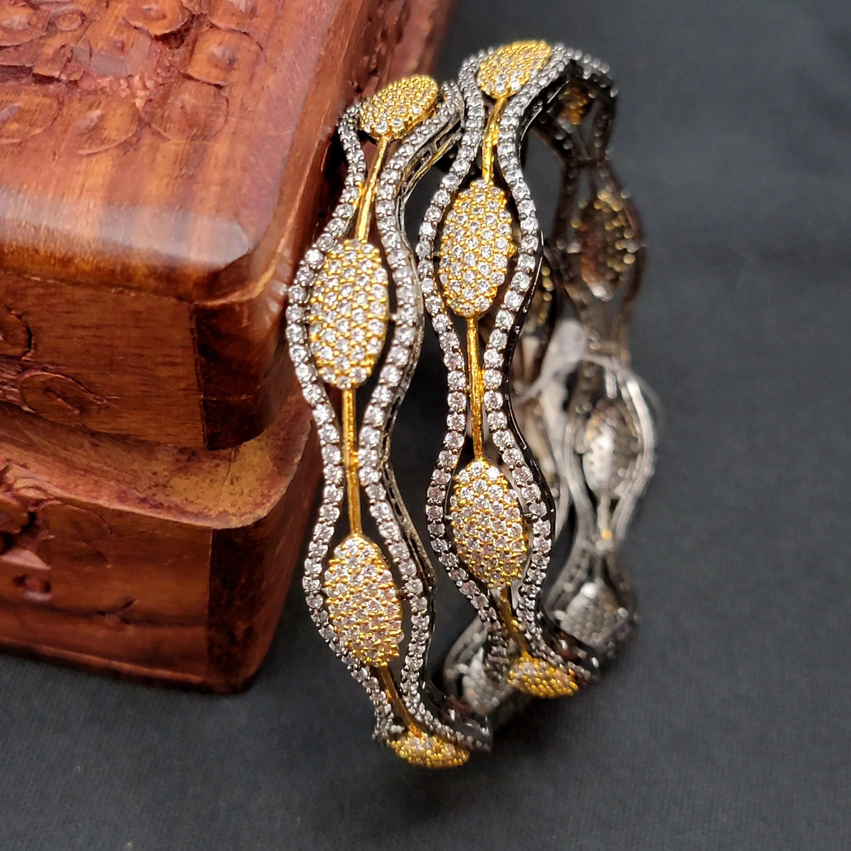 Dual Tone Gold and Victorian White AD Zircon (CZ) Bangle