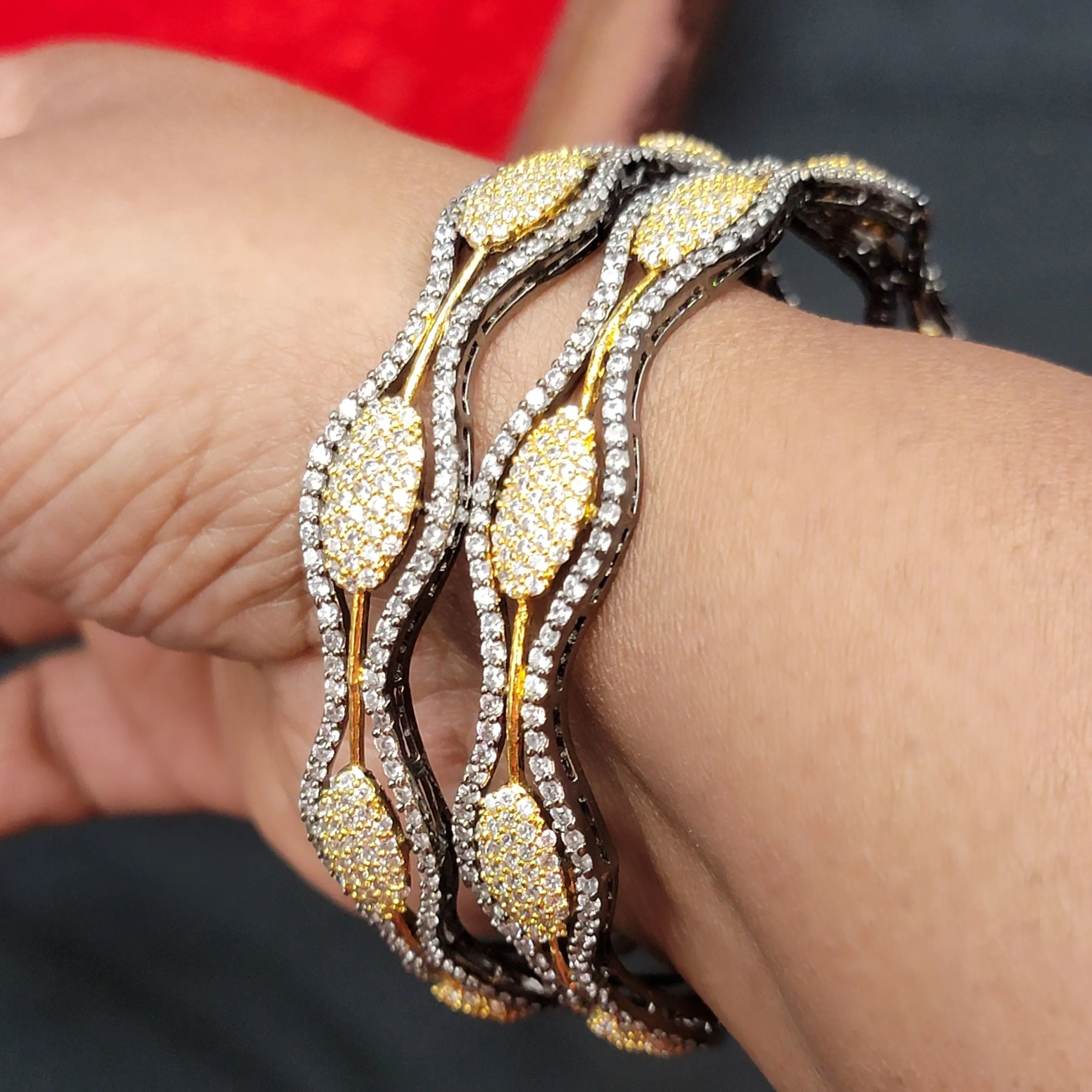 Dual Tone Gold and Victorian White AD Zircon (CZ) Bangle