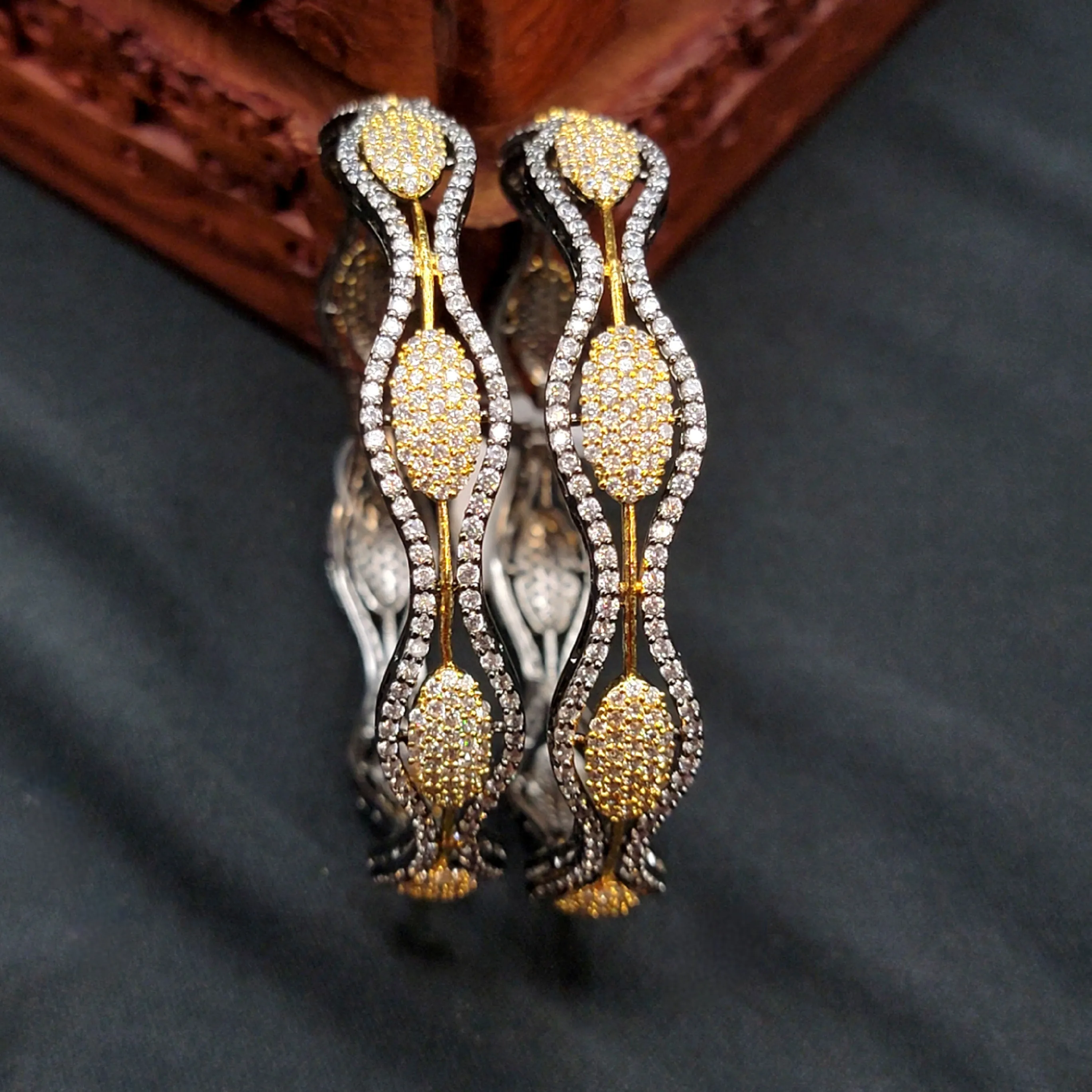 Dual Tone Gold and Victorian White AD Zircon (CZ) Bangle