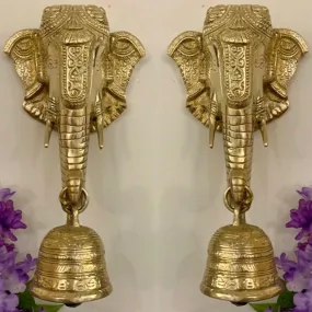 Elephant Bell (Set of 2) - Brass Wall Hanging - Decorative and Religious