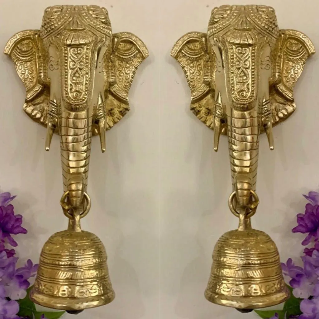 Elephant Bell (Set of 2) - Brass Wall Hanging - Decorative and Religious