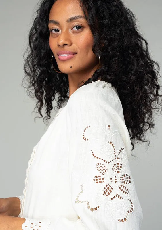 Embroidered Bell Sleeve Eyelet Blouse
