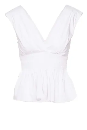 Evra White Cotton Peplum Top