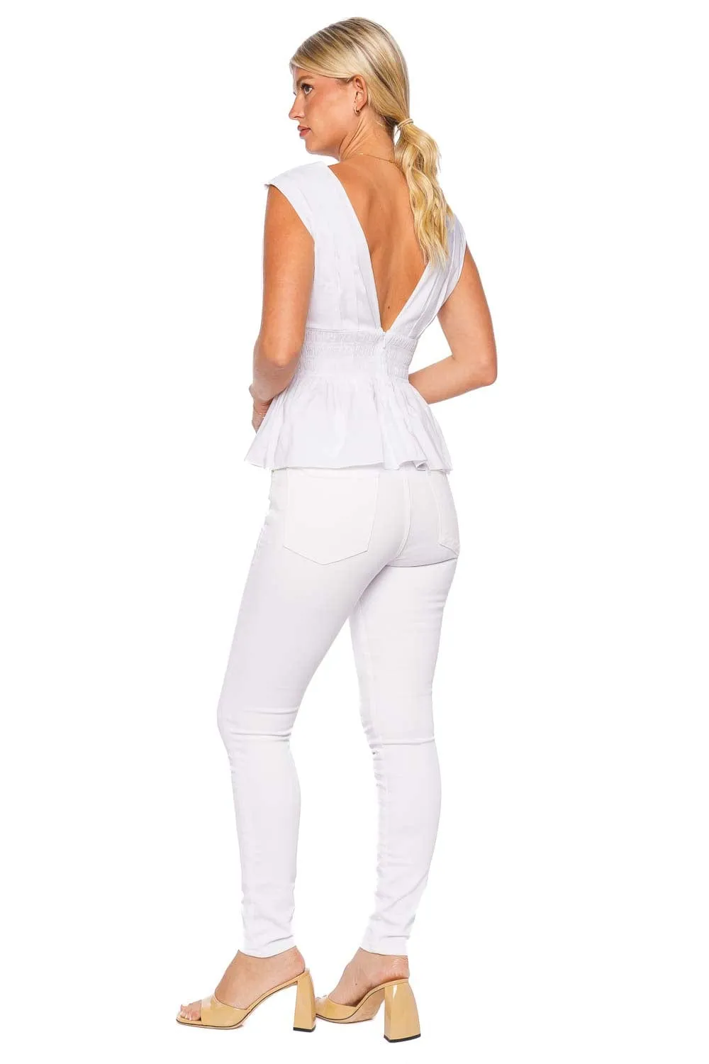 Evra White Cotton Peplum Top
