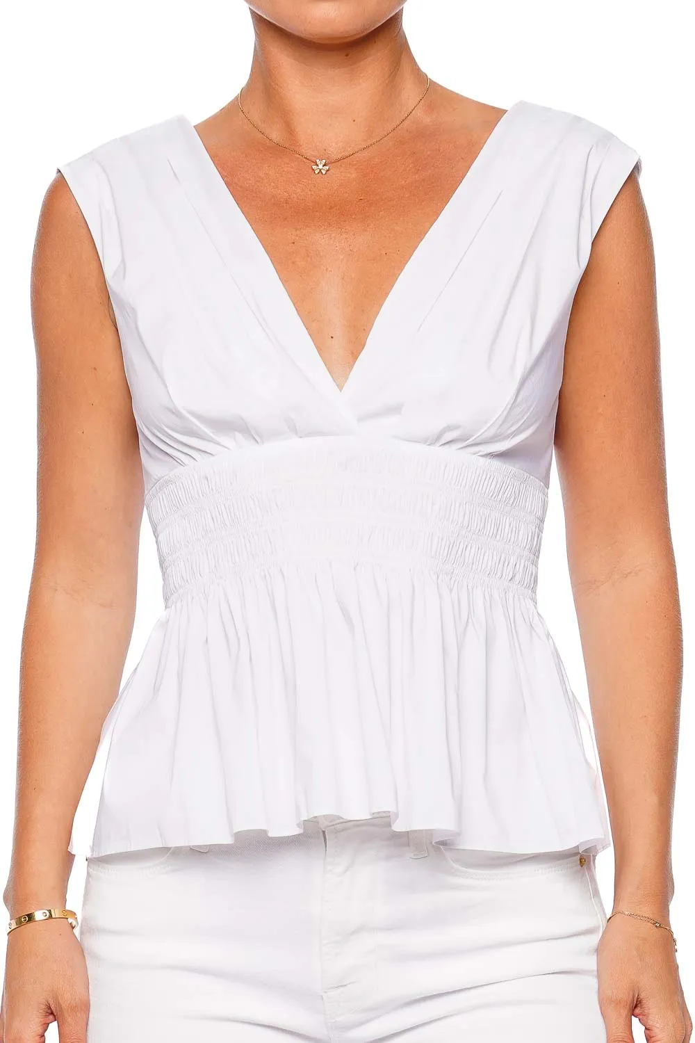 Evra White Cotton Peplum Top