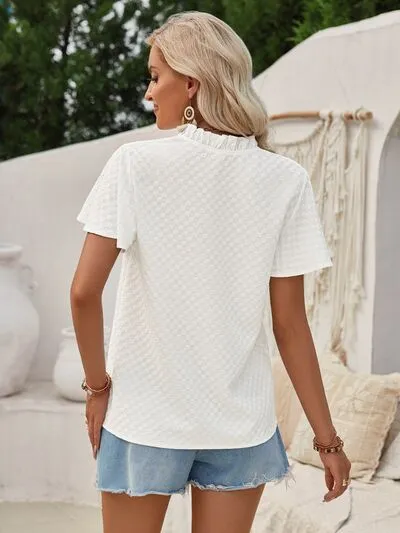 Explore More Collection - Checkered Notched Flutter Sleeve Blouse