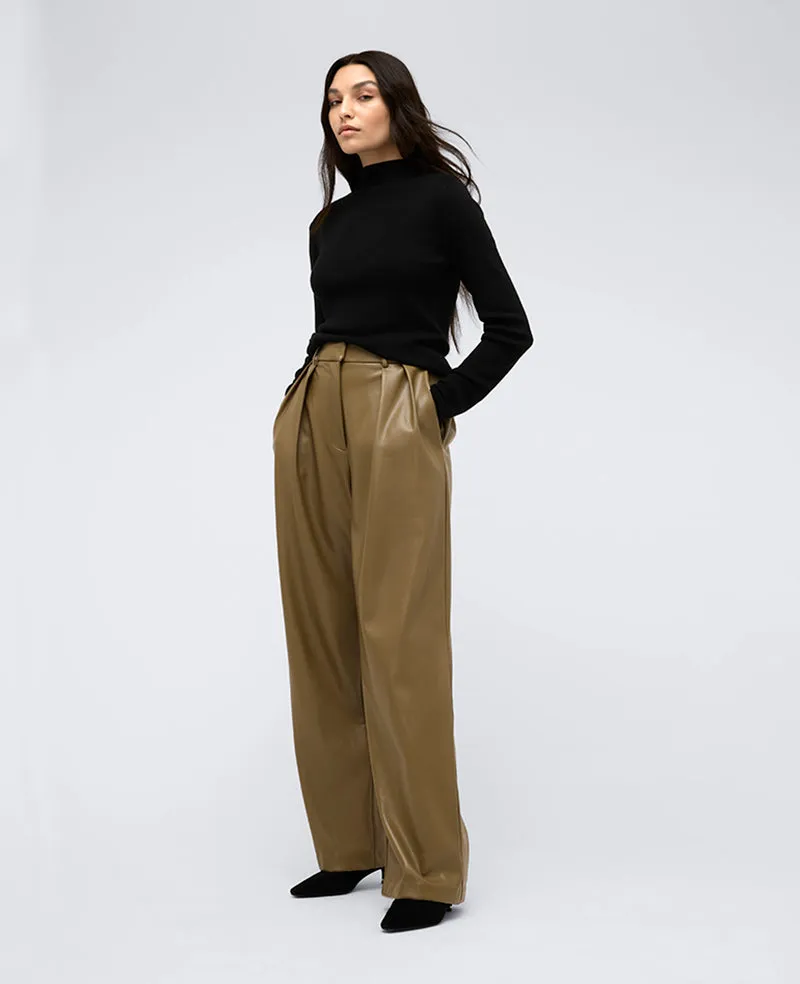 Faux Leather High Rise Wide Leg Trouser