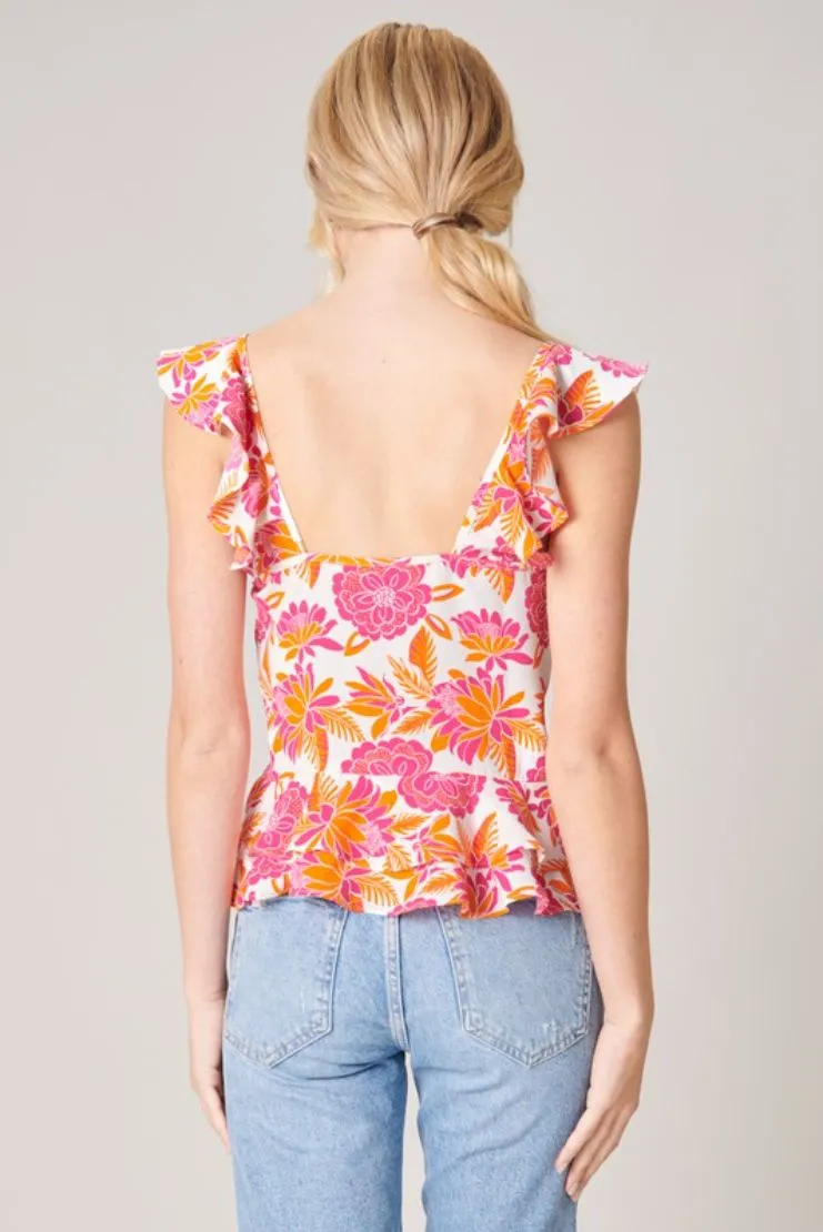 Gerri Ruffle Peplum Top - Floral