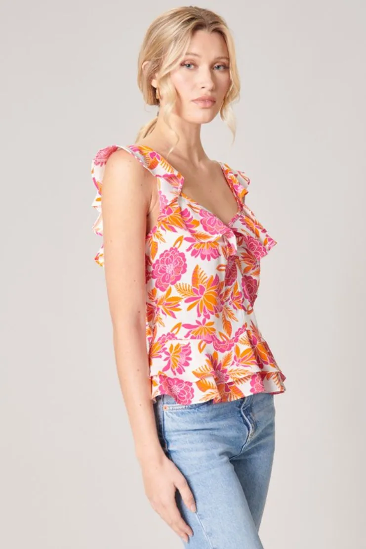Gerri Ruffle Peplum Top - Floral