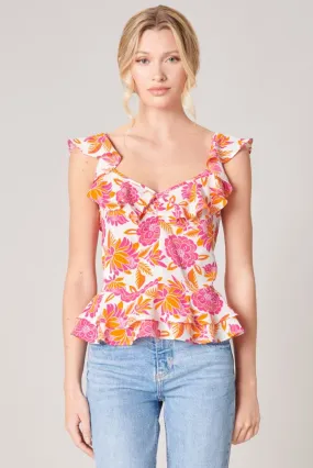 Gerri Ruffle Peplum Top - Floral