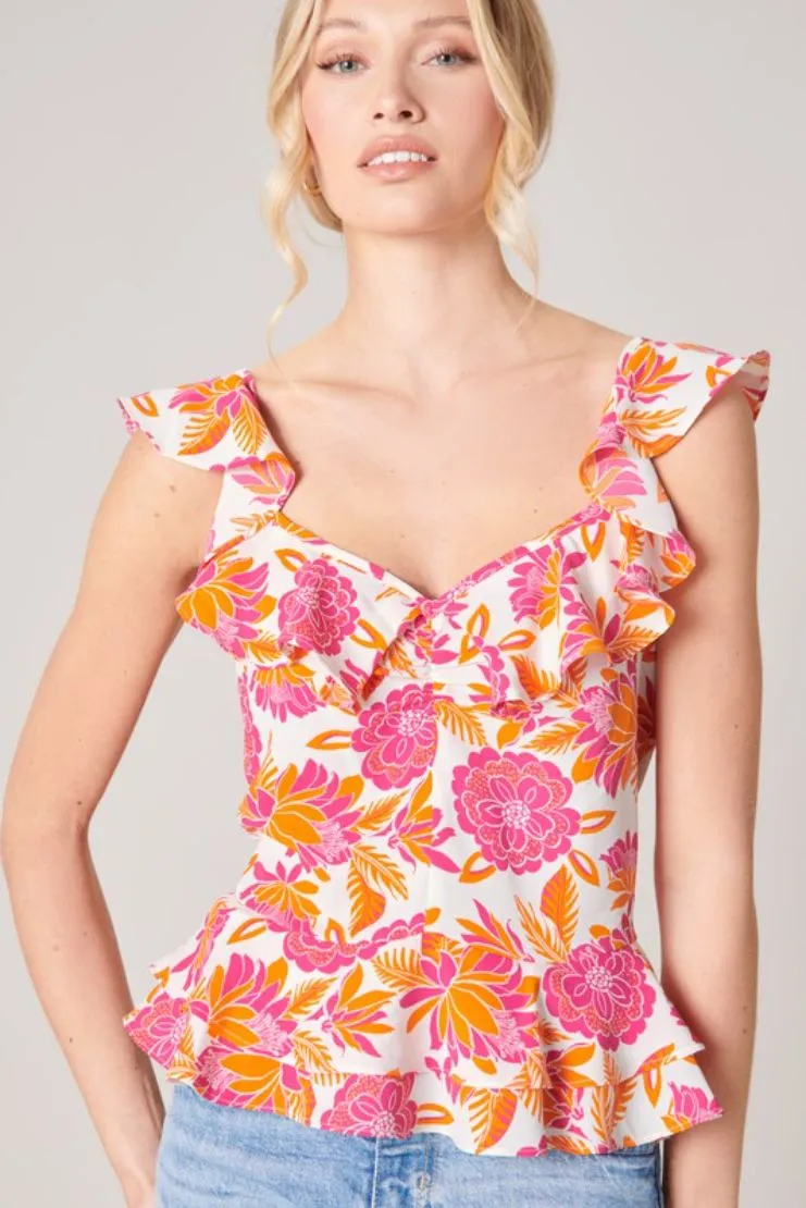 Gerri Ruffle Peplum Top - Floral