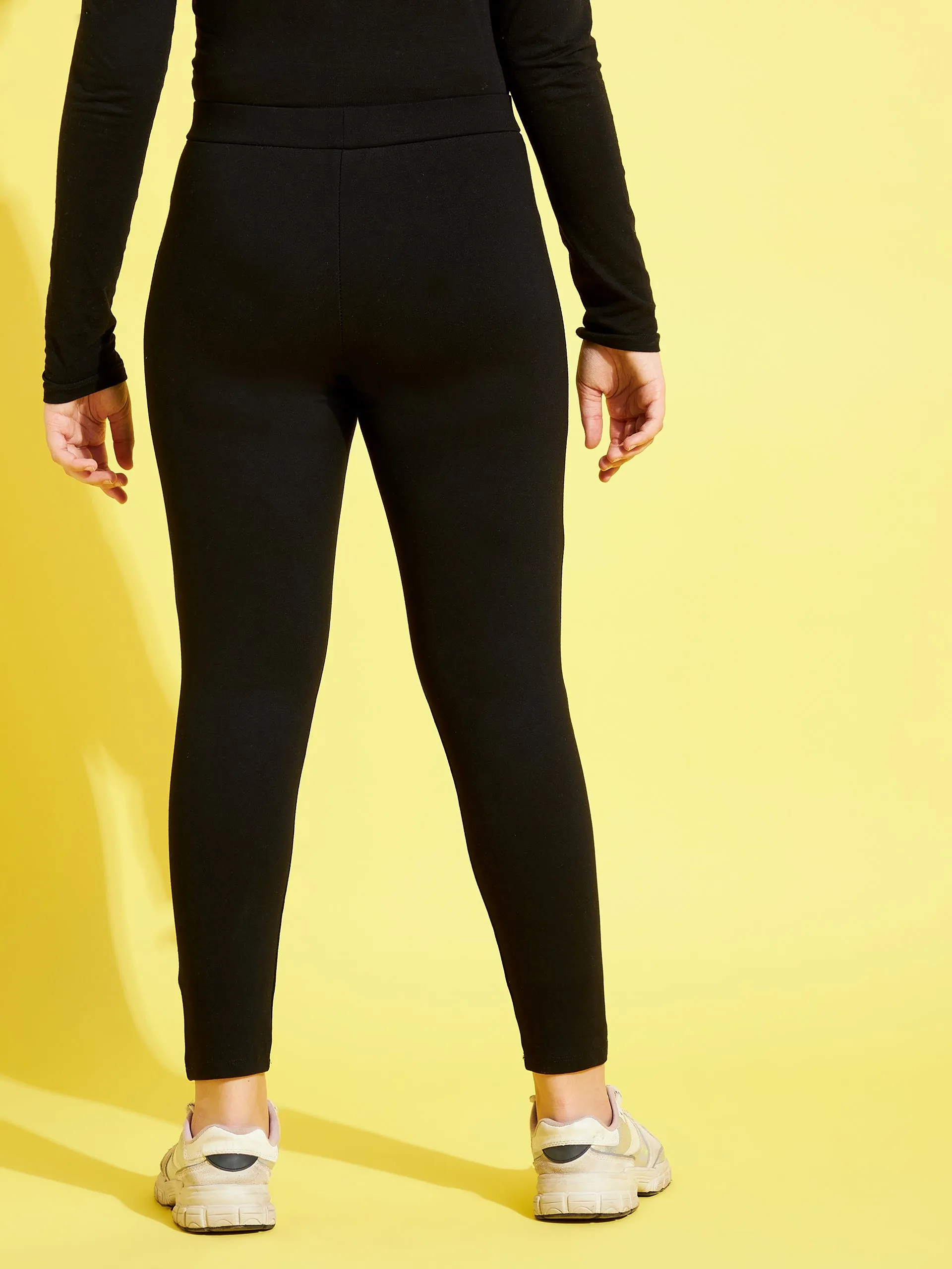 Girls Black Pocket Zipper Jeggings