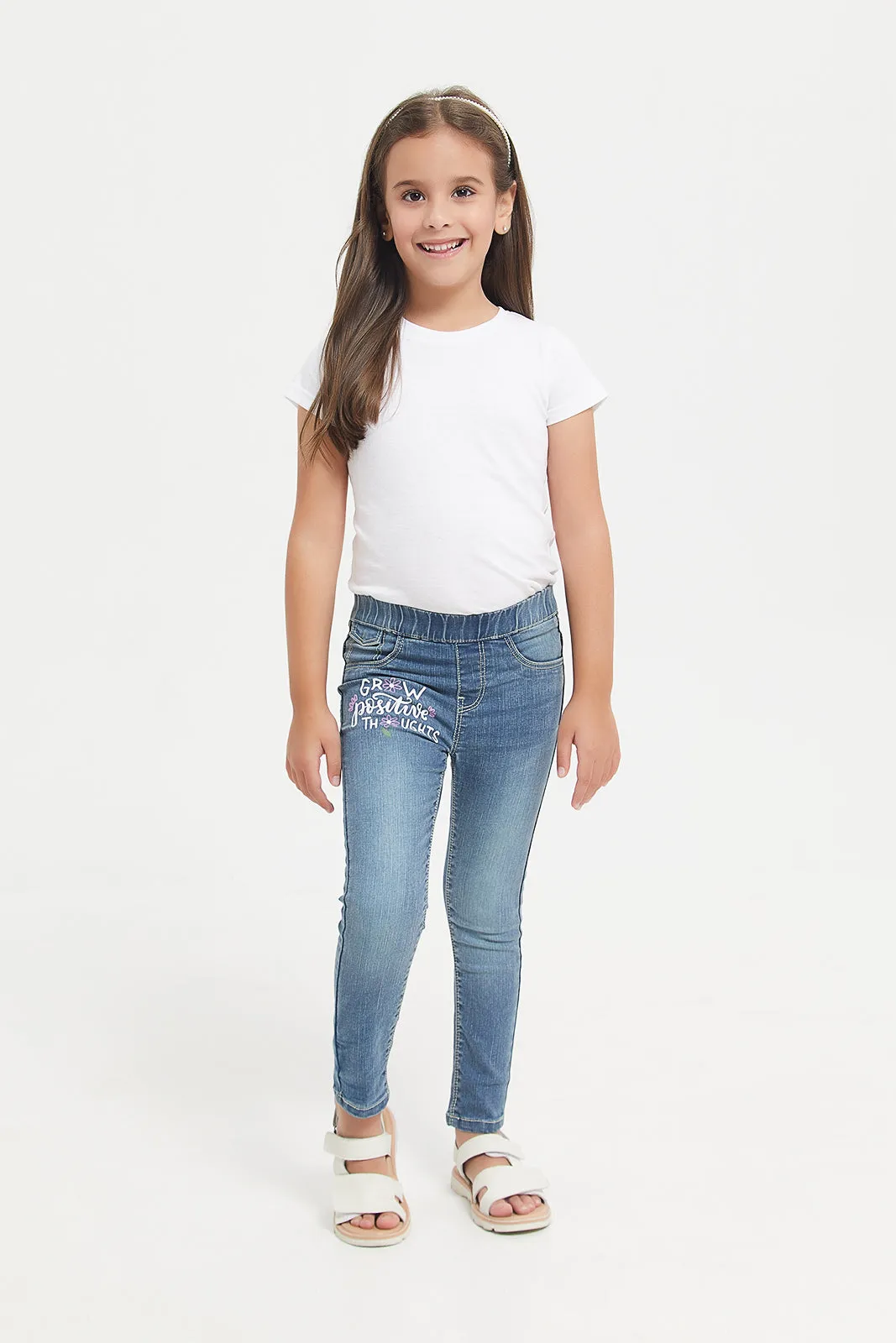 Girls Blue Printed Jeggings