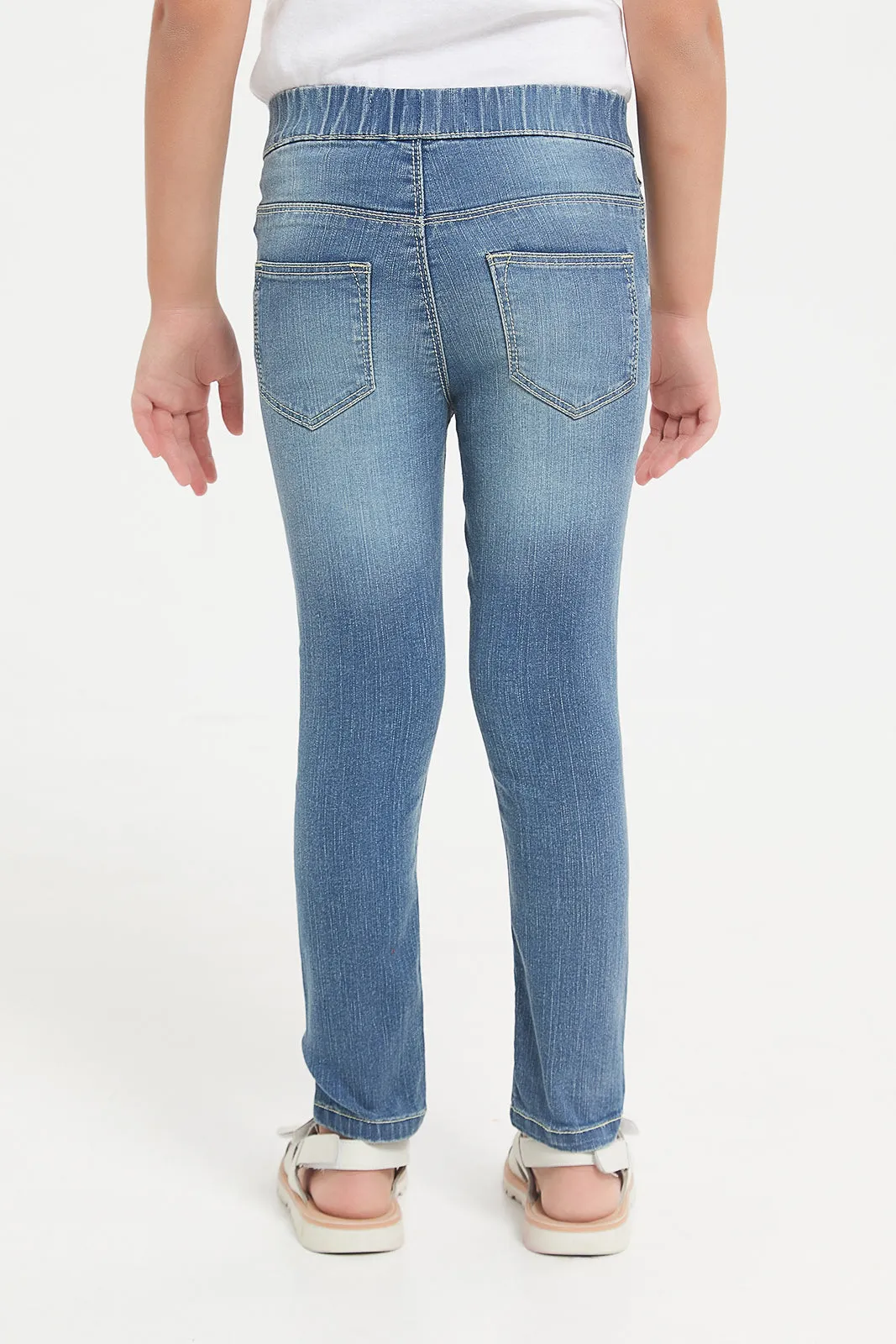 Girls Blue Printed Jeggings